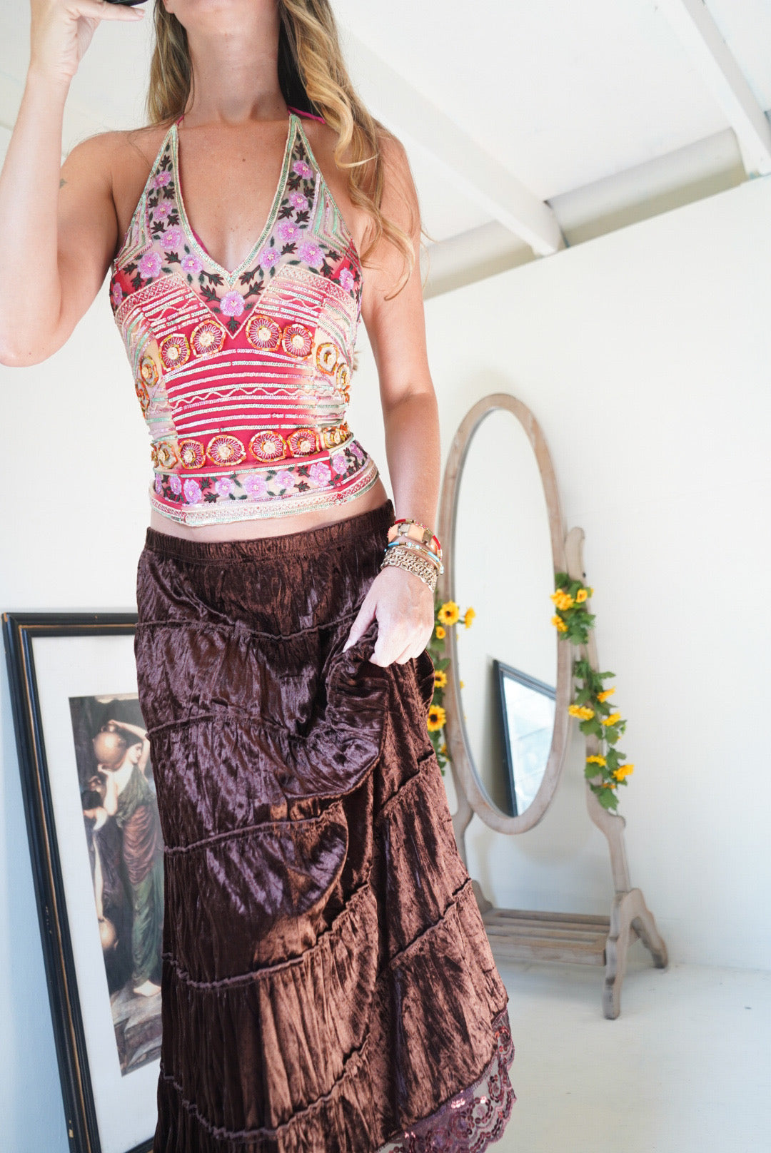 Rare silk beaded halter top