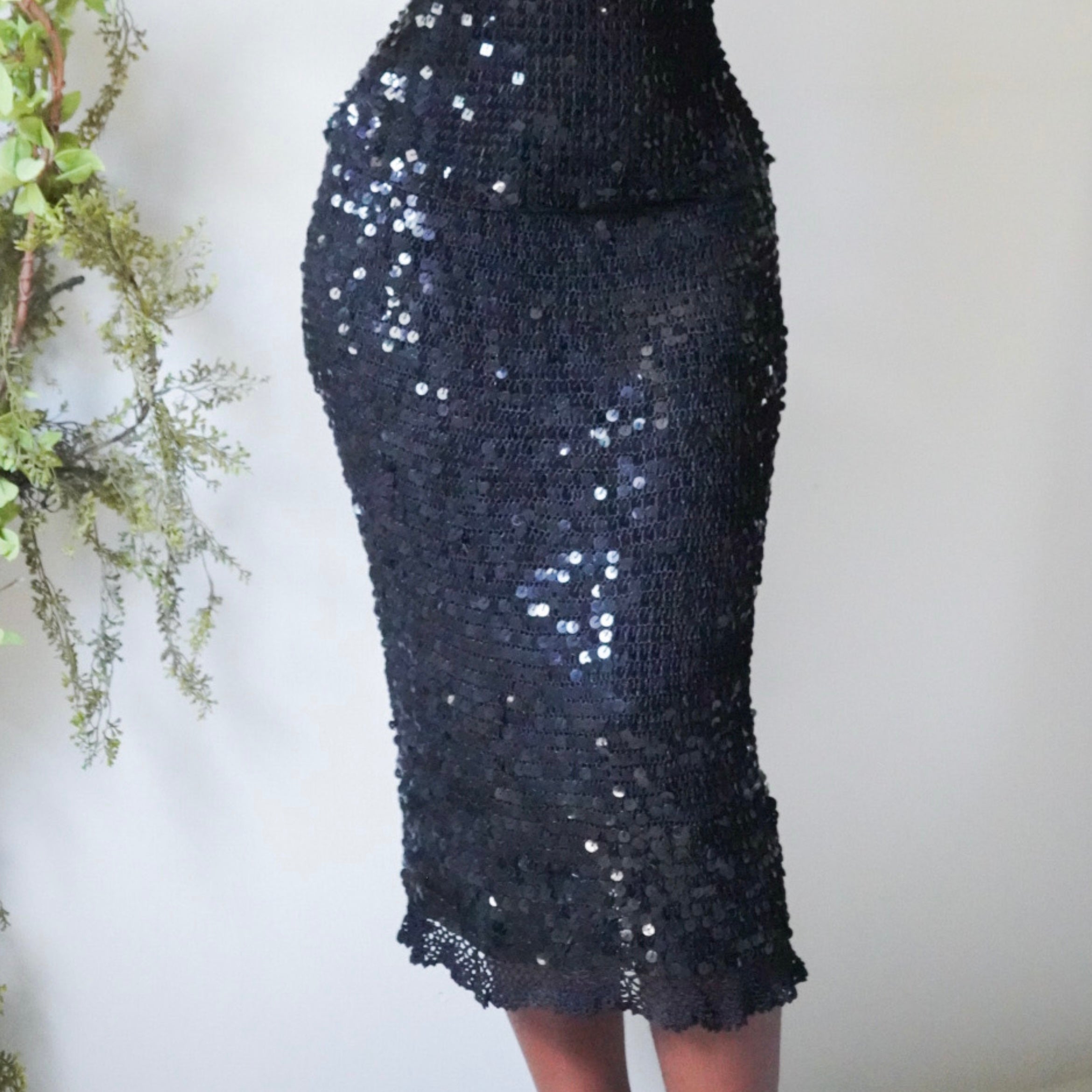 Y2K Crochet Knit Sequin Skirt