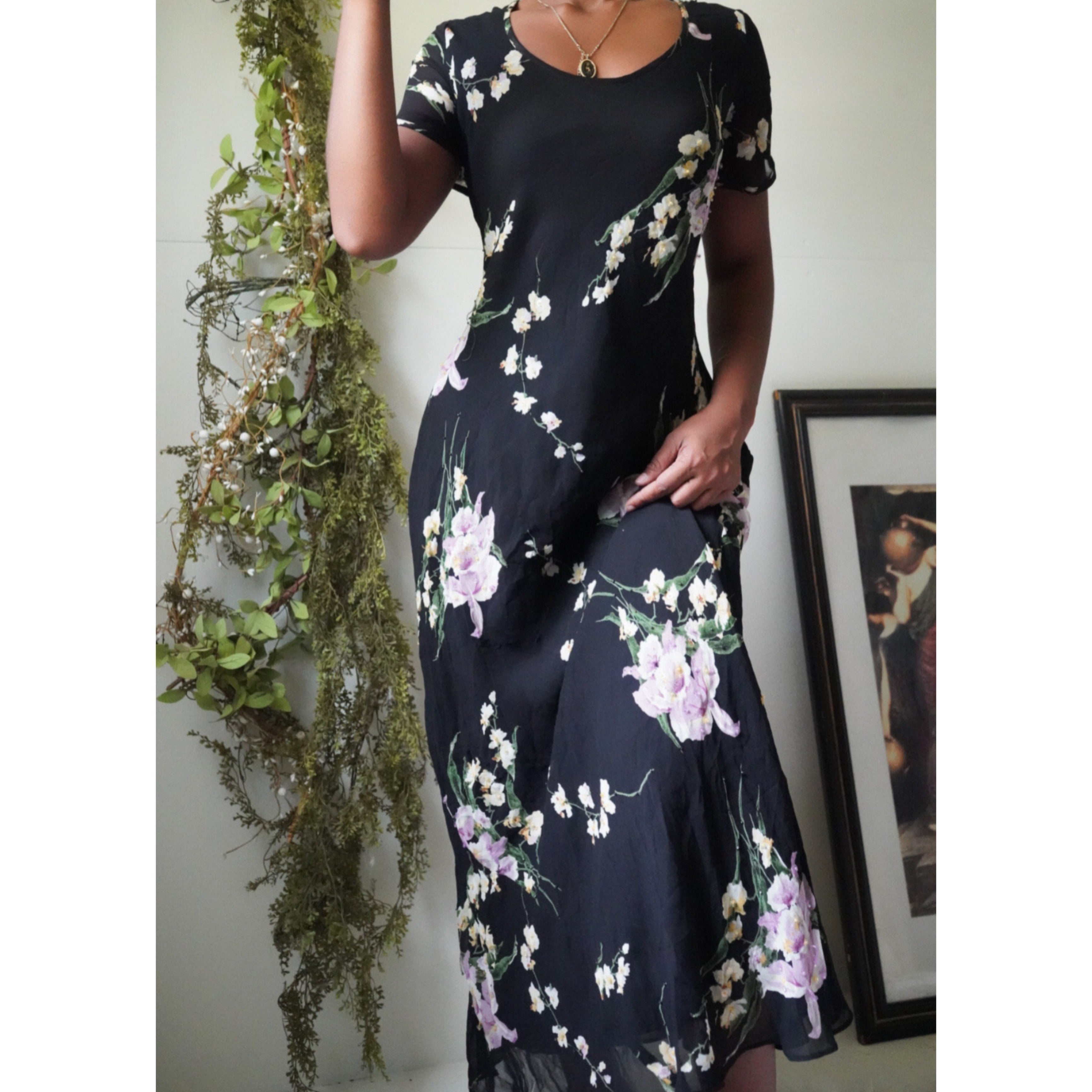 90’s Floral Beaded Detail Maxi Dress