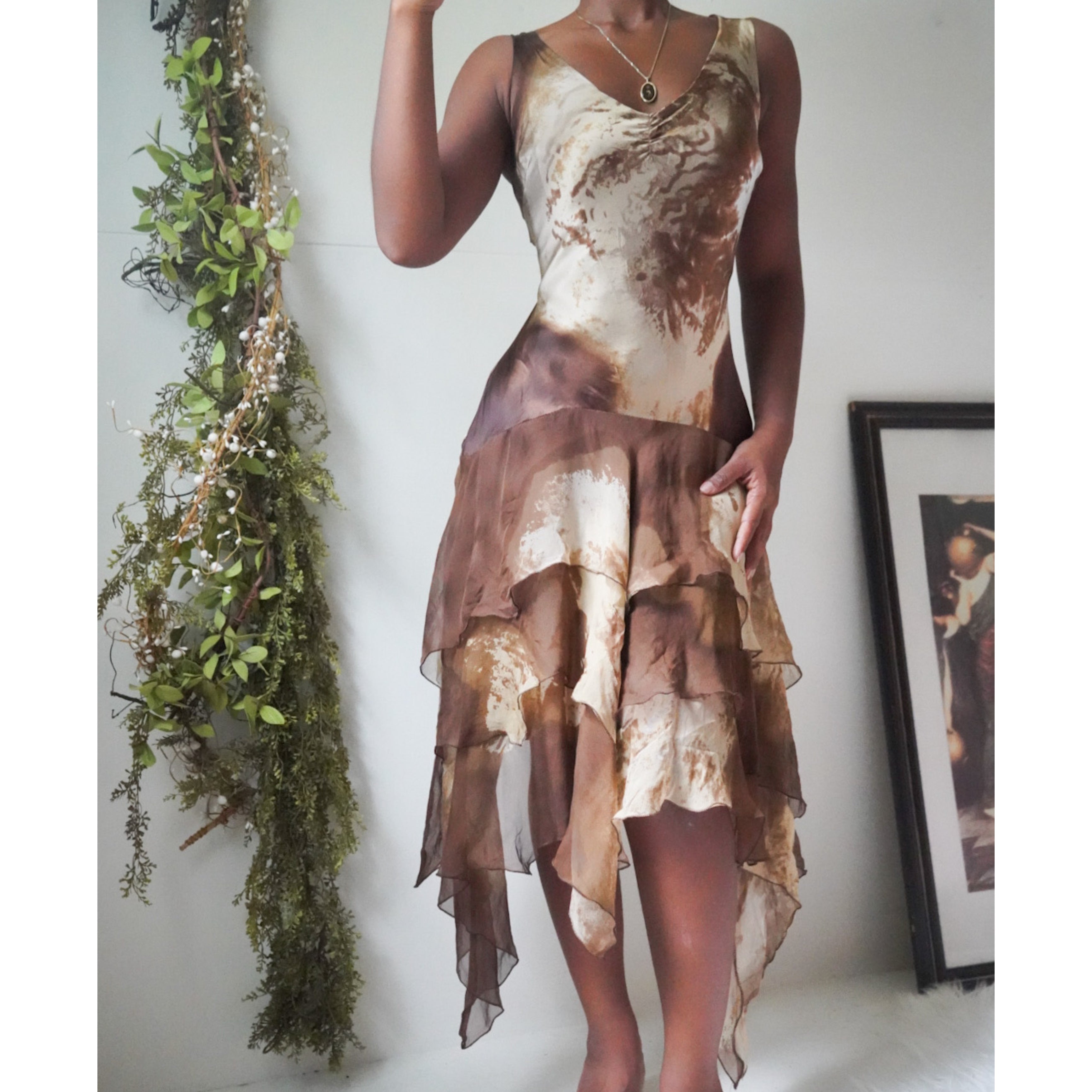 Silk Boho Abstract Fairy Hem Dress