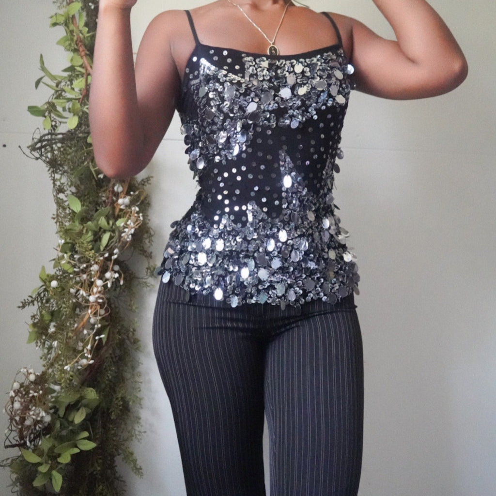 Black Sequin Mesh Cami