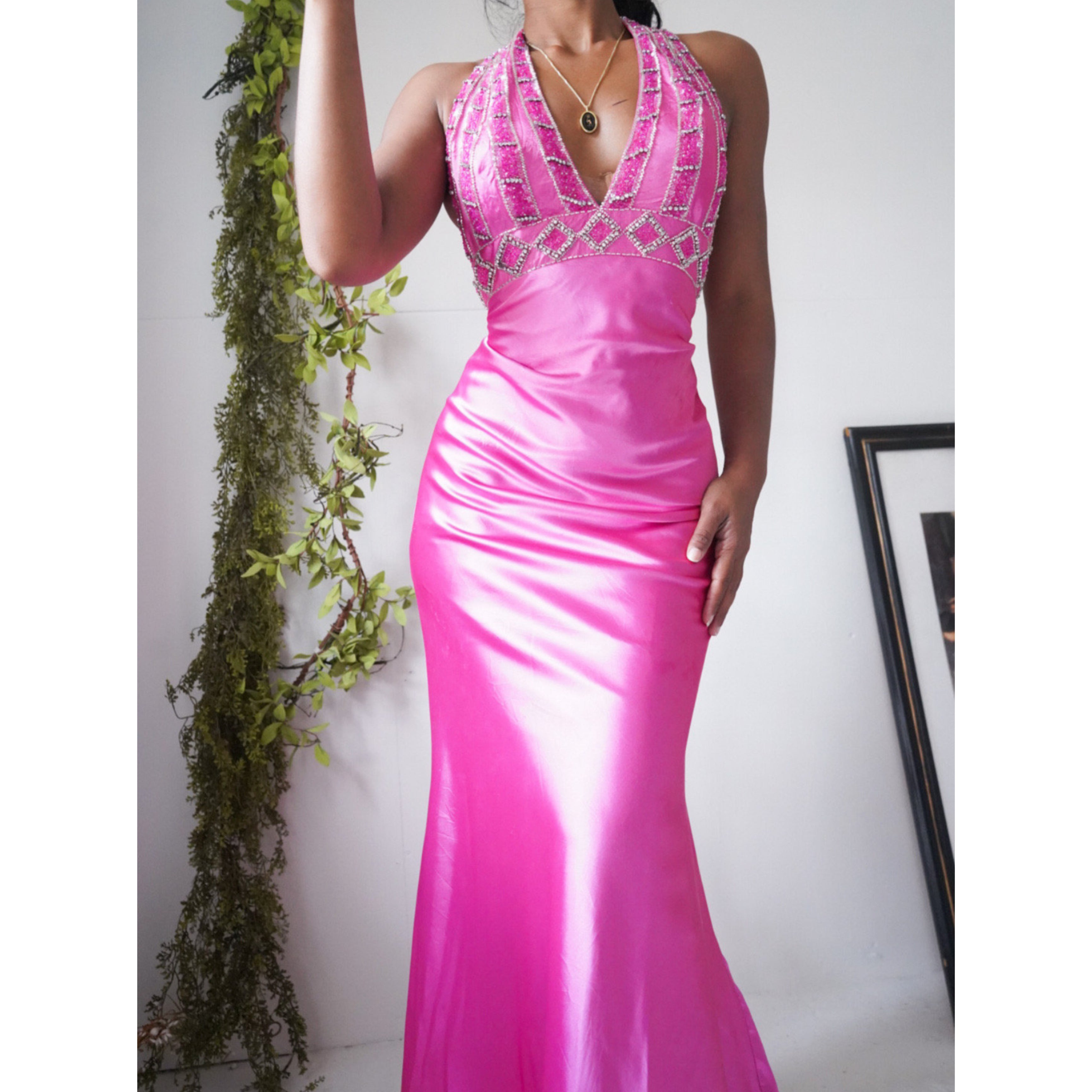 Pink Satin Halter Gown