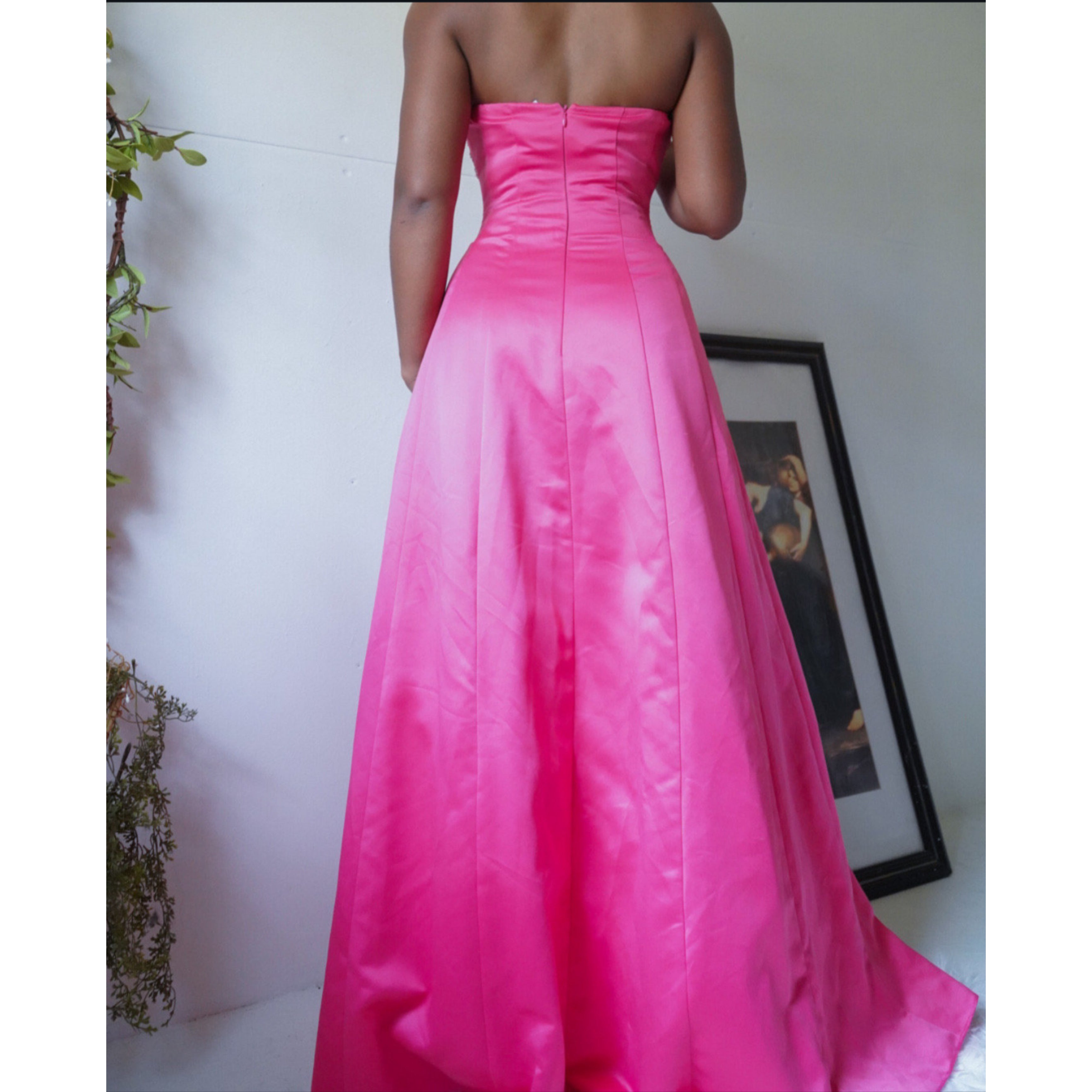 Bright Coral Pink Beaded Detail Princess Gown