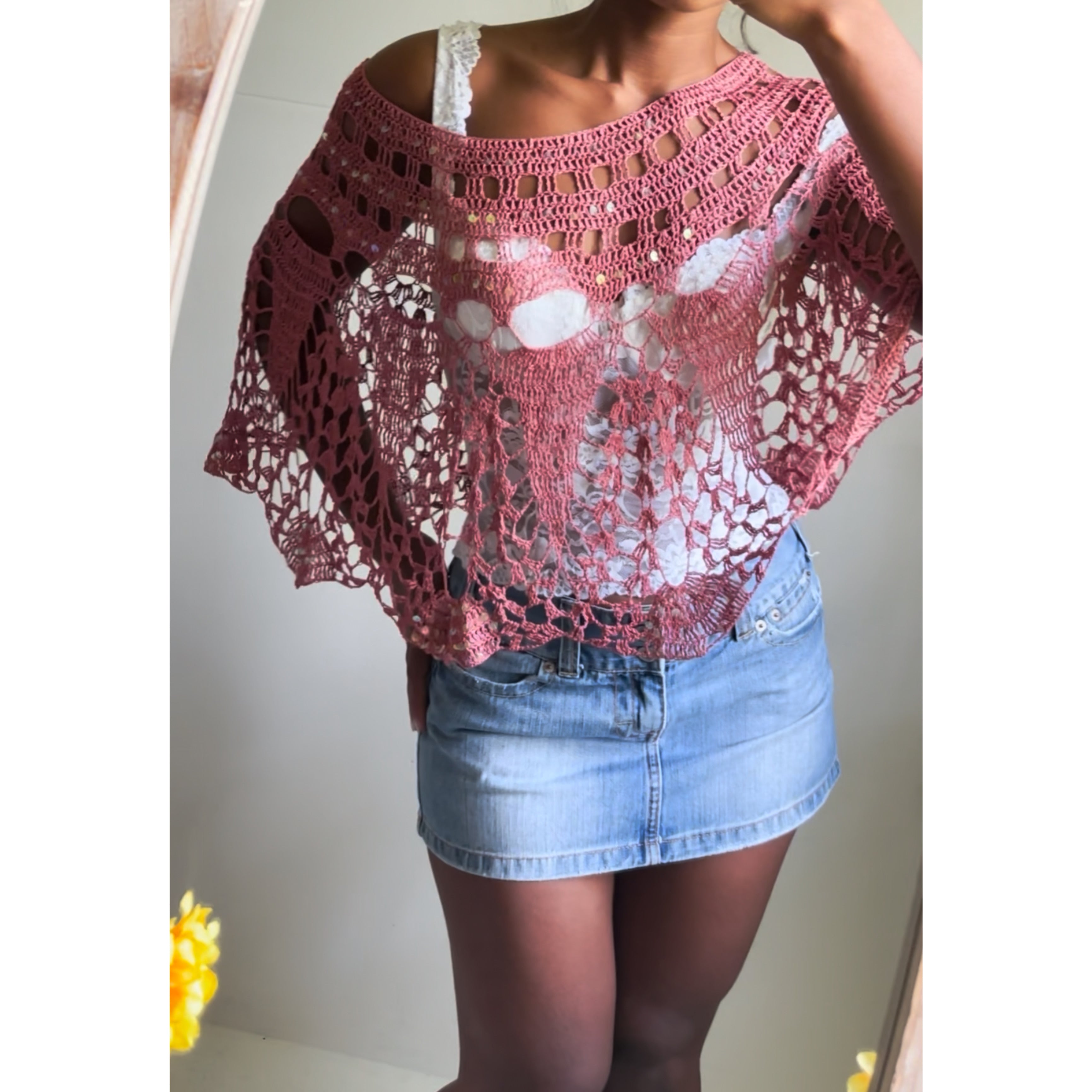 rare-pink-crochet-knit-sequin-poncho-image