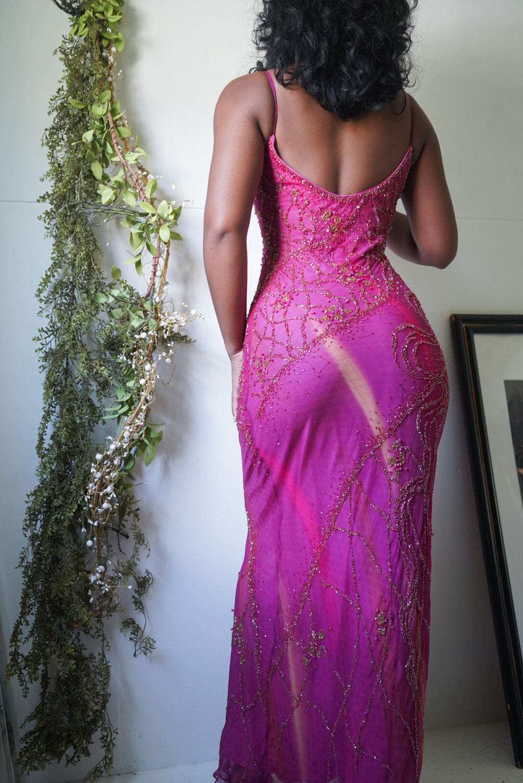 Rare Tie Dye Pink Beaded Gown