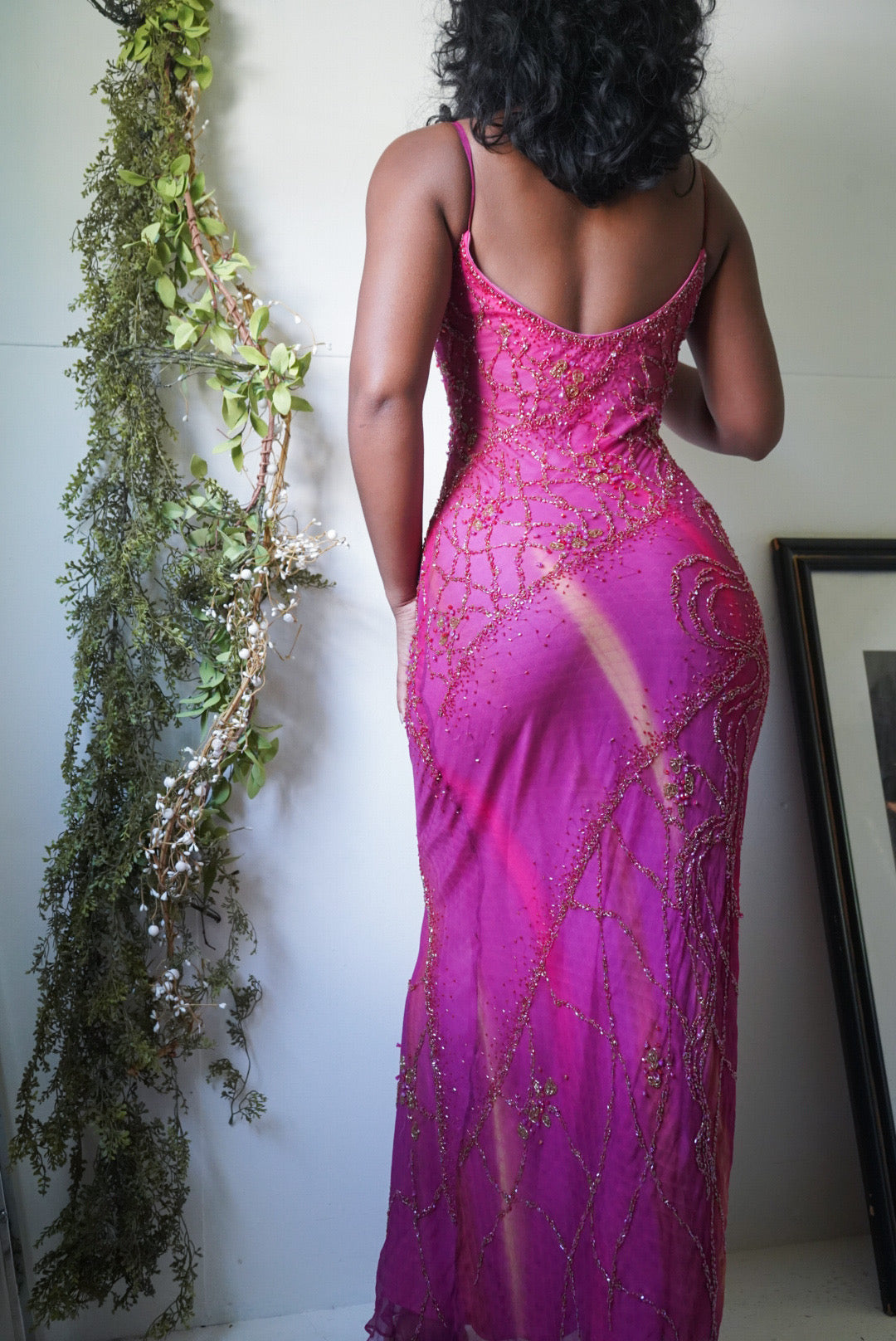 Rare Tie Dye Pink Beaded Gown