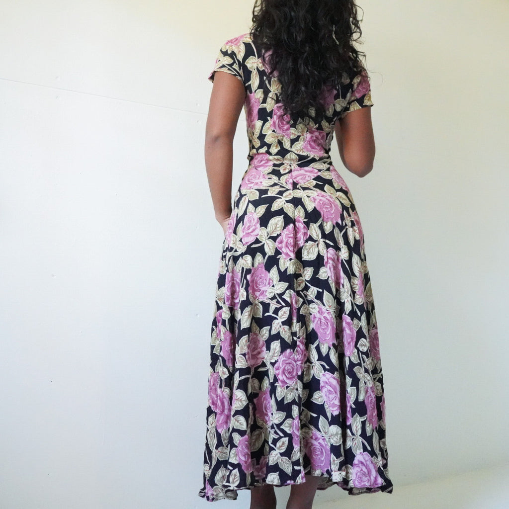 90’s Garden Rose Print Tea Dress