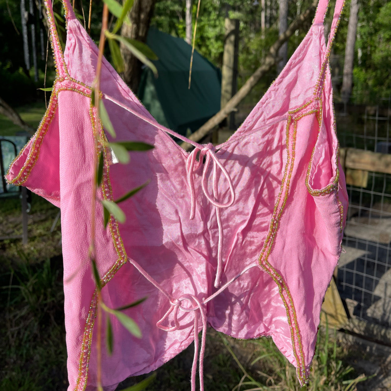 Rare beaded silk butterfly cropped top