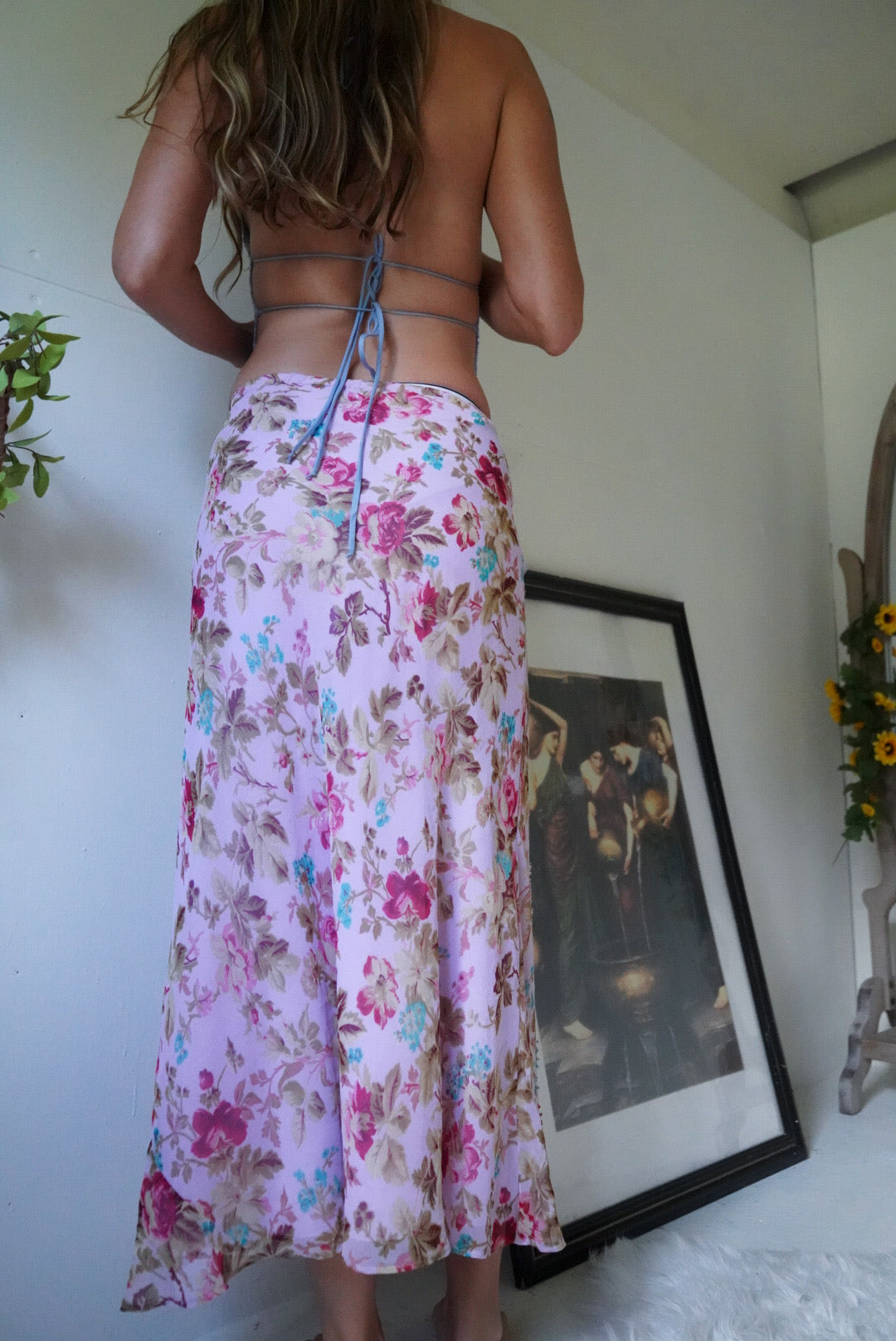 Blue Beaded Tie Back Top