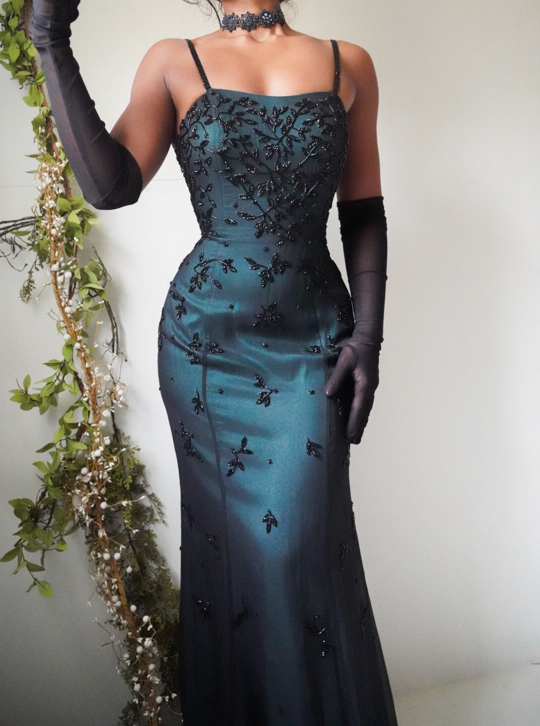 Late 90’s Cerulean Layered Silk Beaded Gown