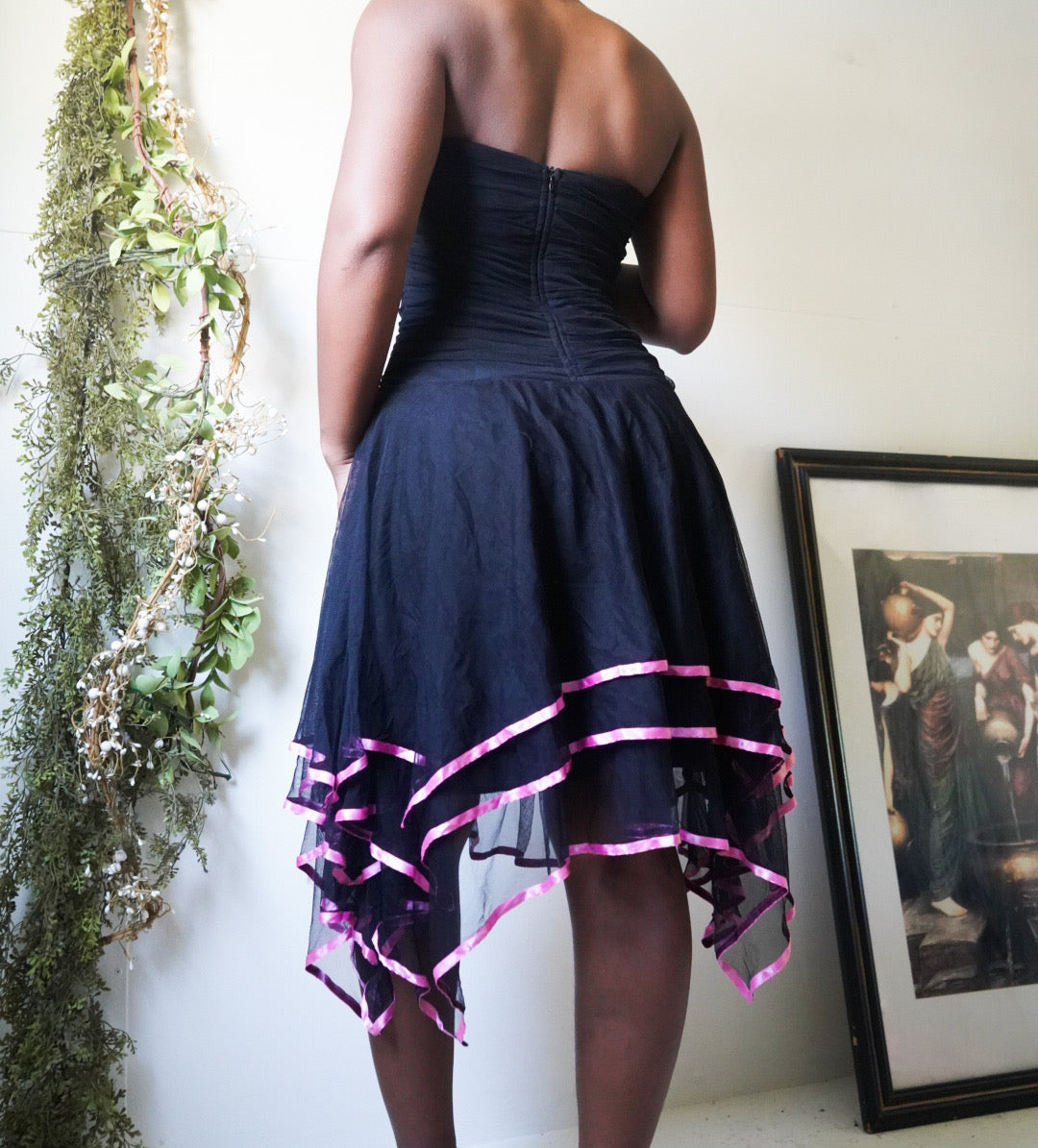 Whimsigoth Ribbon Trim Strapless Dress