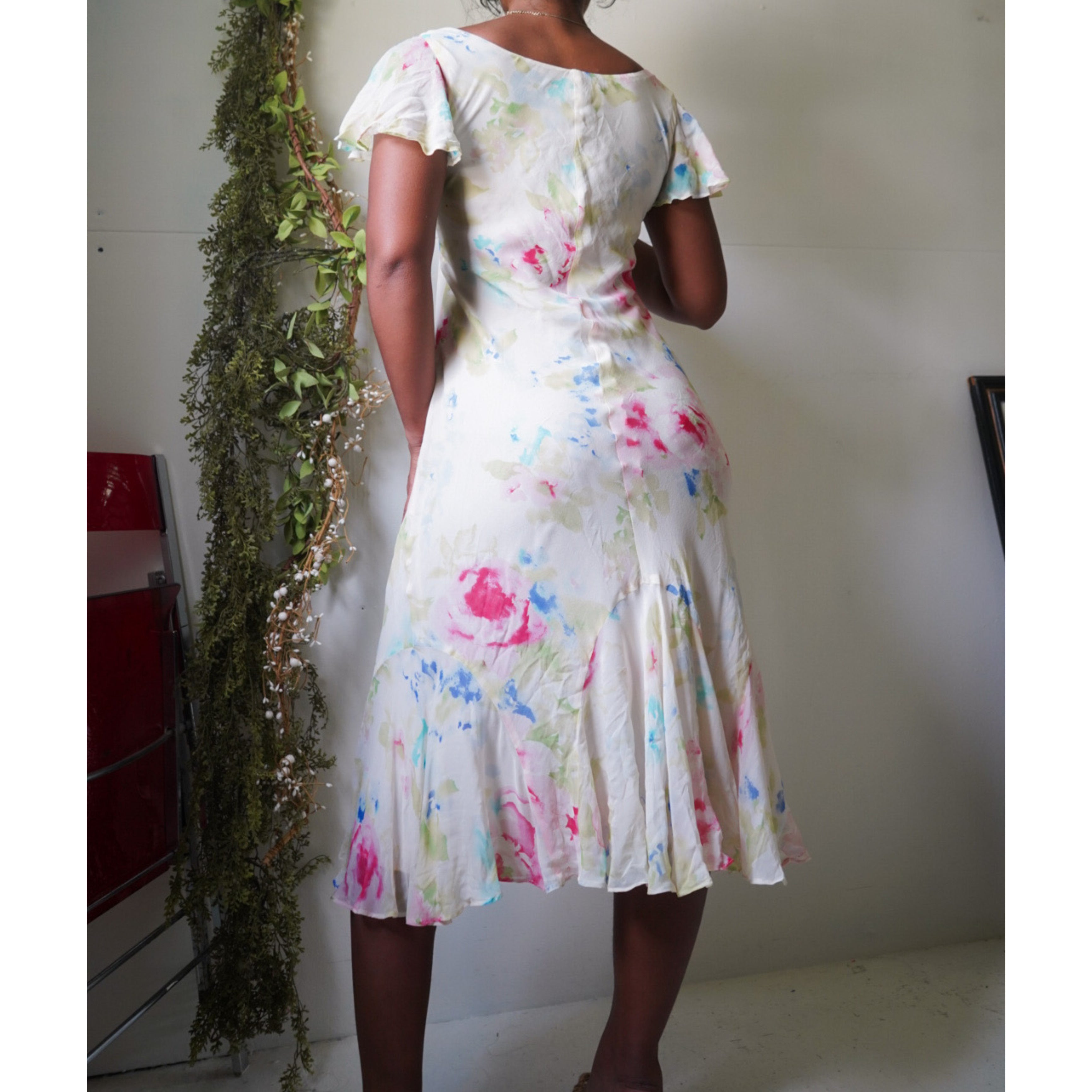 Watercolor Floral Flutter Sleeve Dress