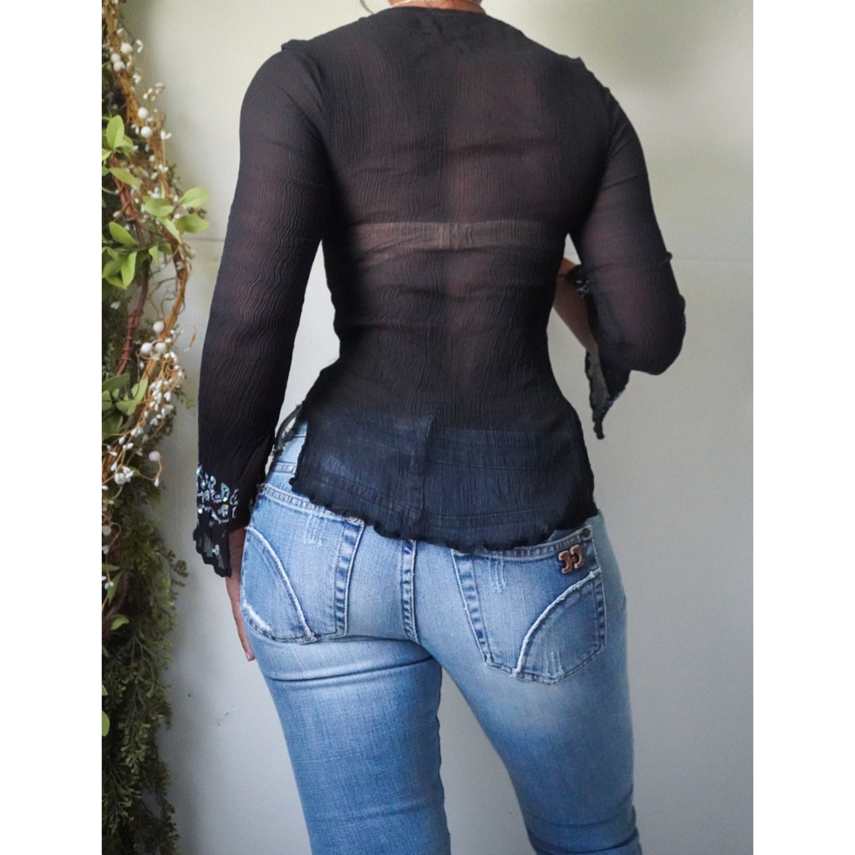 Boho Chiffon Sequin Long Sleeve Top
