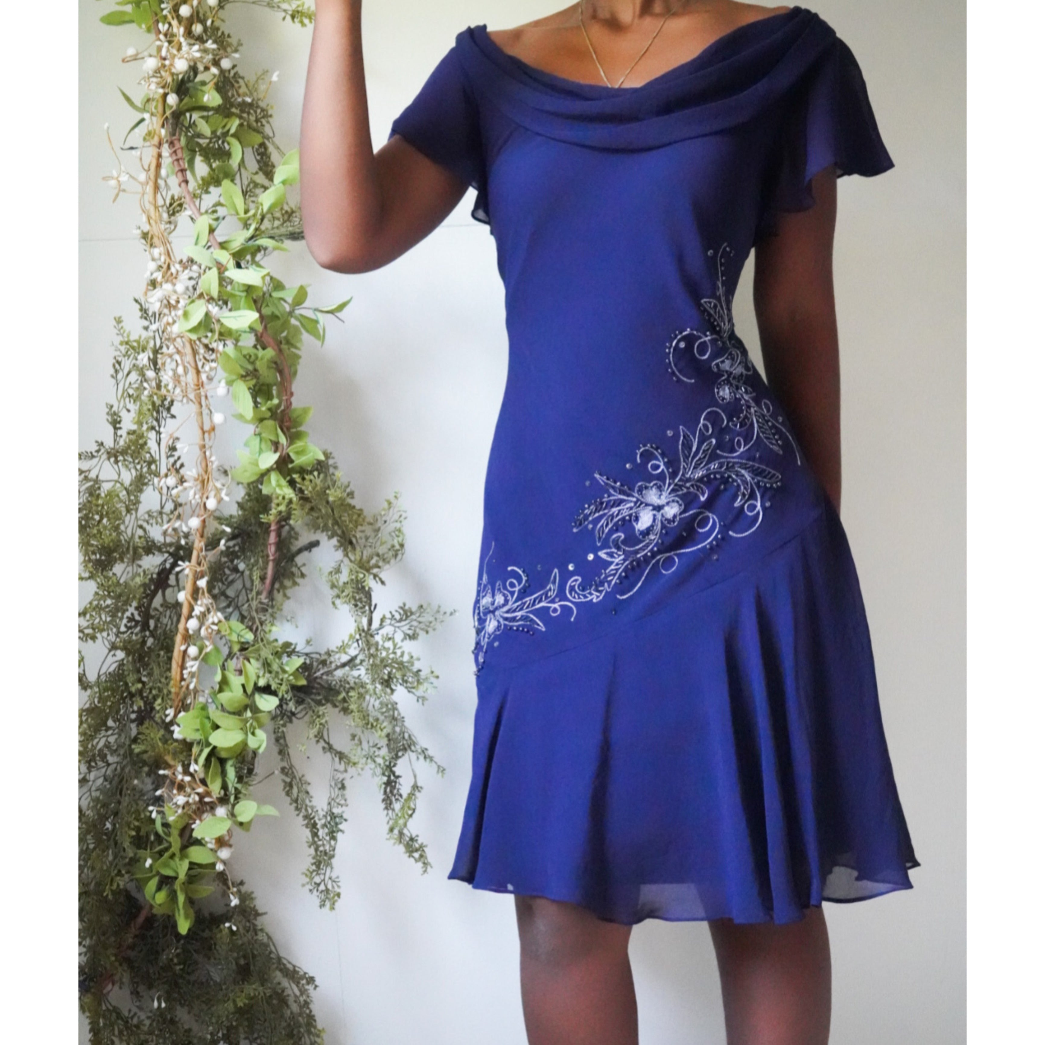 Navy Blue Beaded Detail Dress