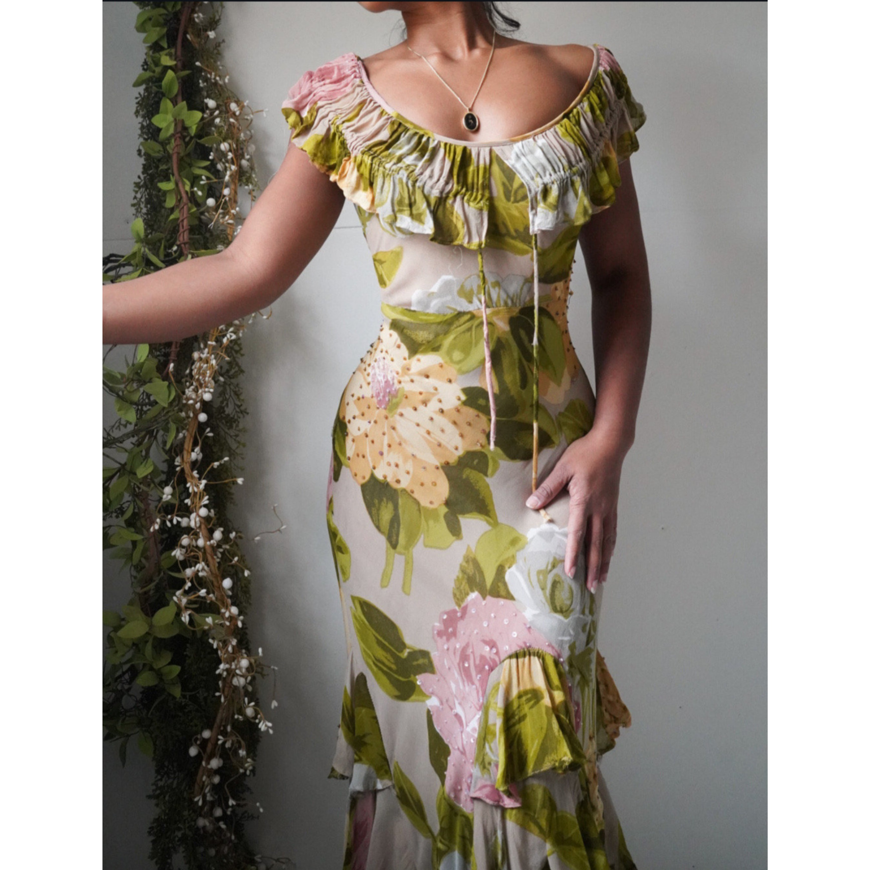 90’s Ehtereal Garden Floral Full Length Dress