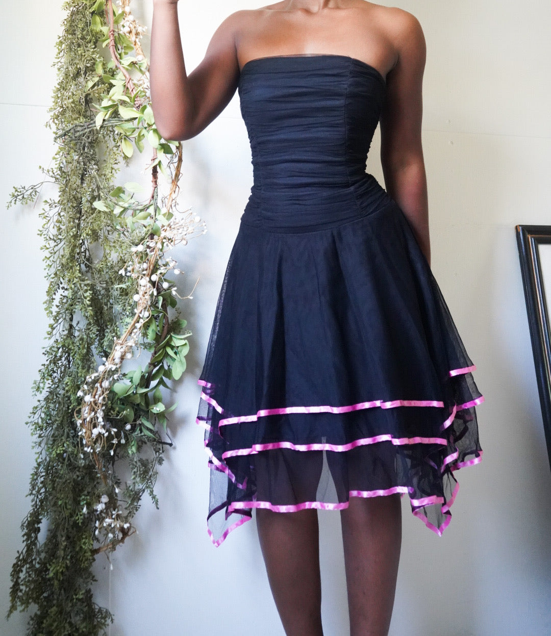 Whimsigoth Ribbon Trim Strapless Dress