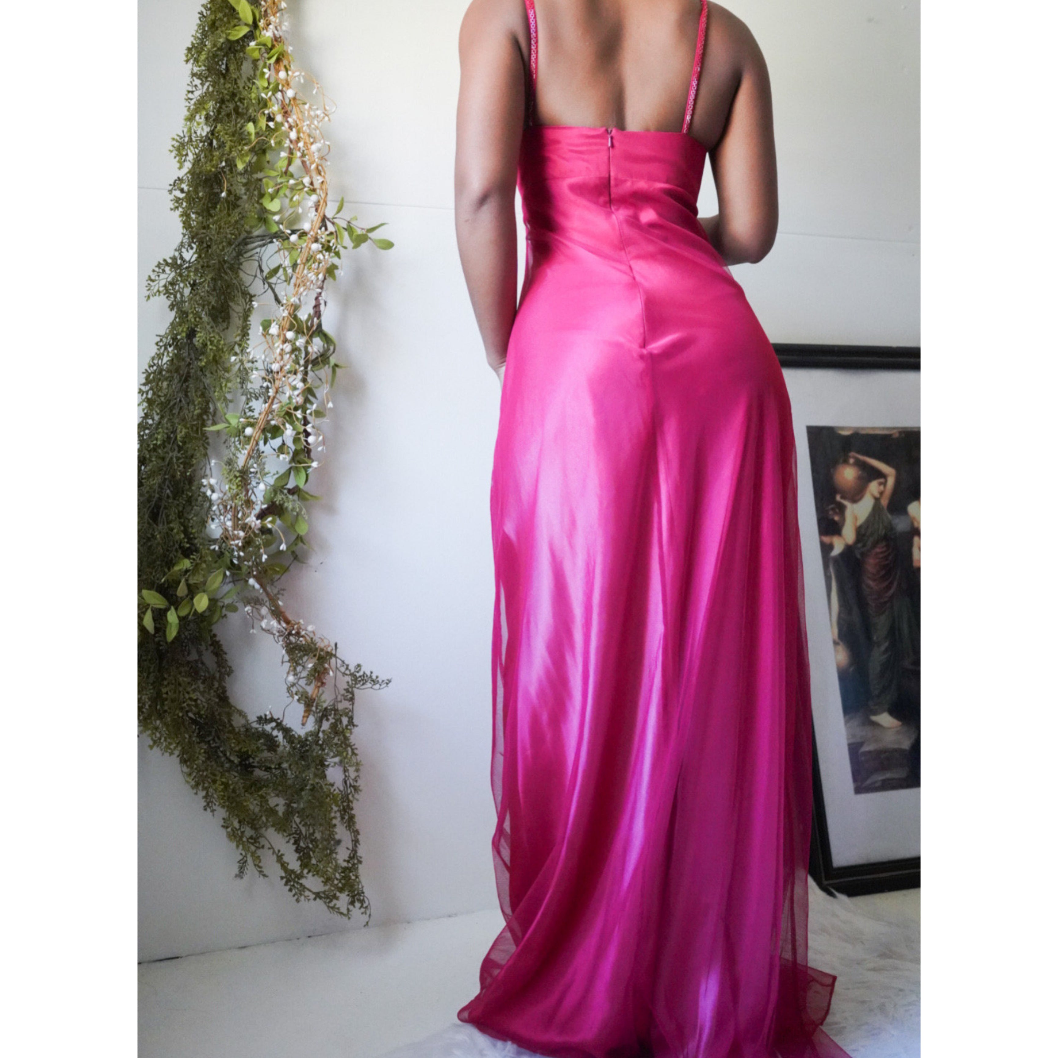 90’s Red Ombre Beaded Tulle Layered Gown