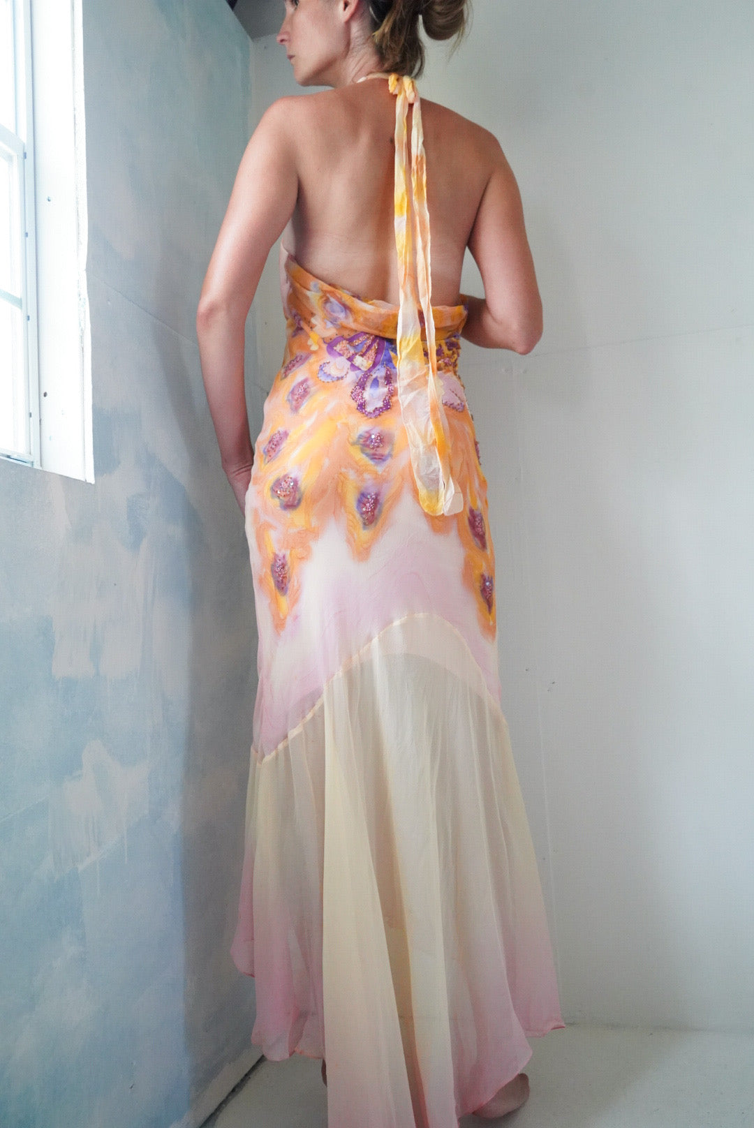 Watercolor Silk Butterfly Beaded Gown