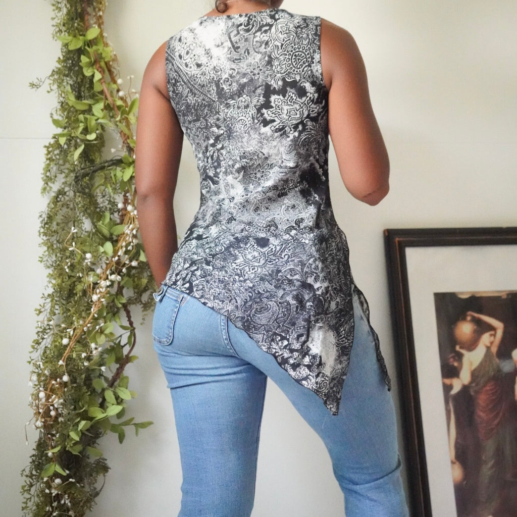 Monochrome Paisley Asymmetric Top