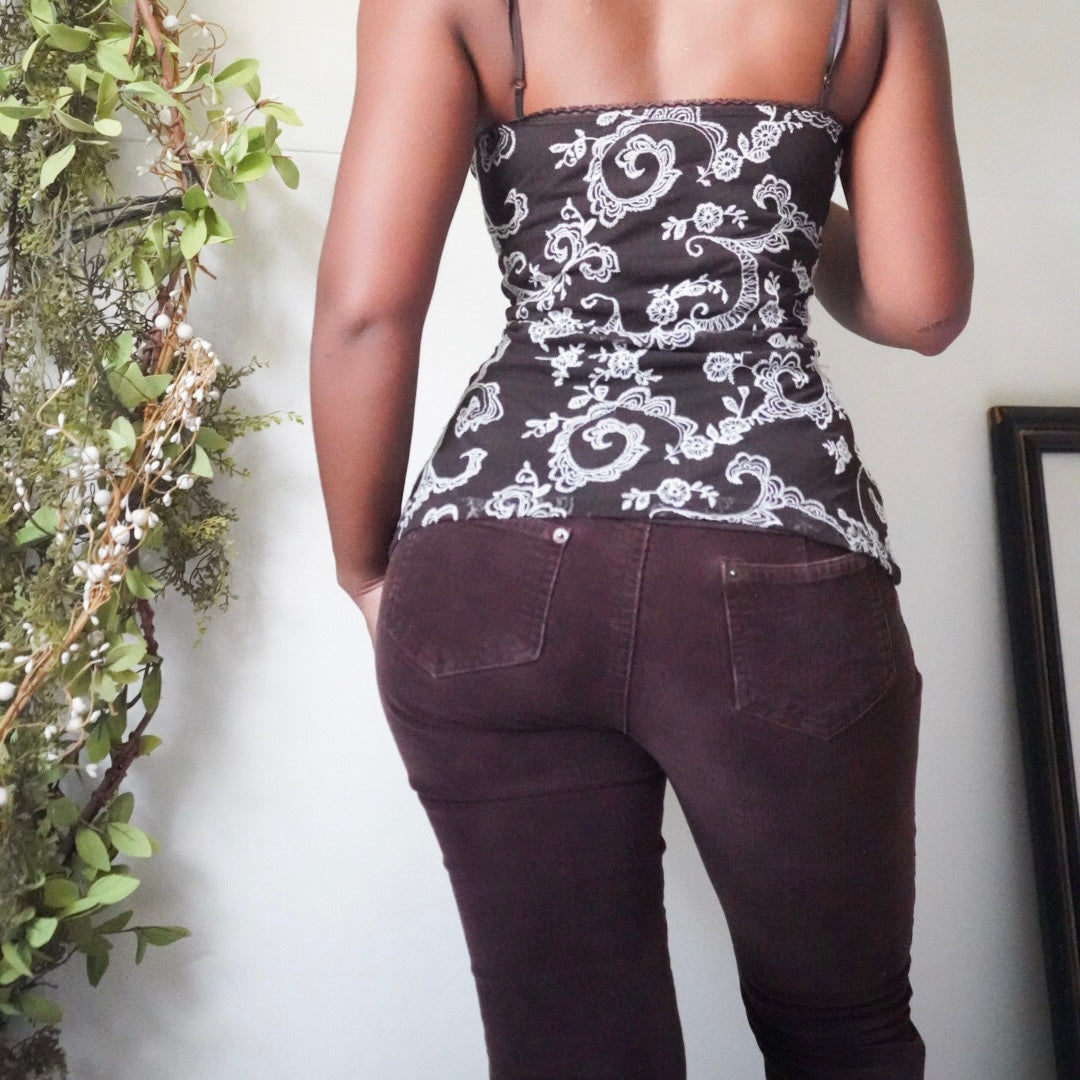 Brown and White Bustier Style Cami