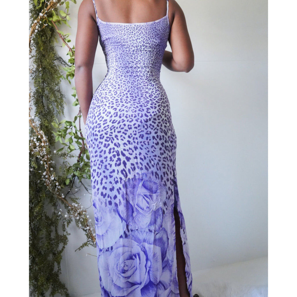 90’s Purple Rose and Animal Print Long Slip Dress