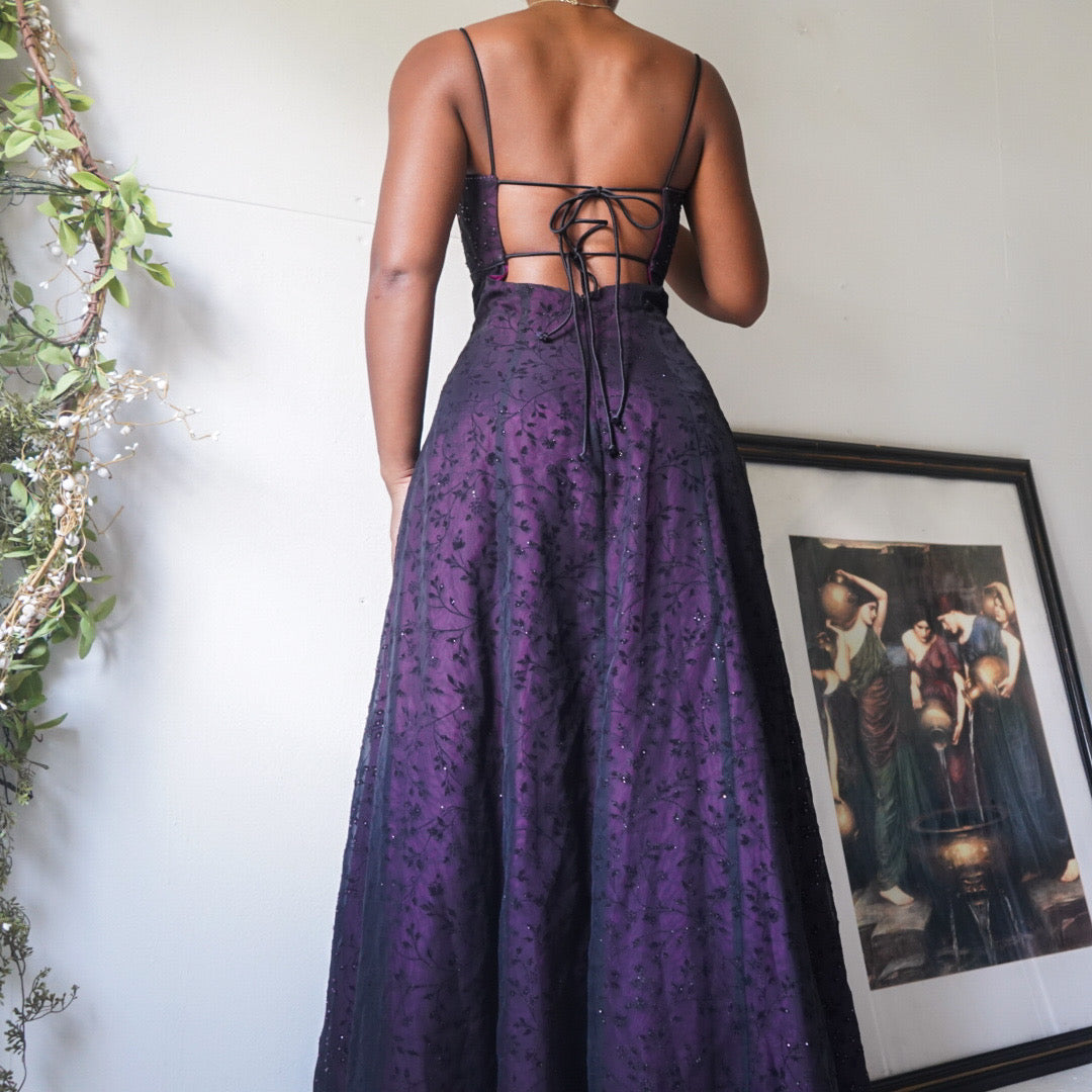 Purple and Black Beaded Layered Formal Dress