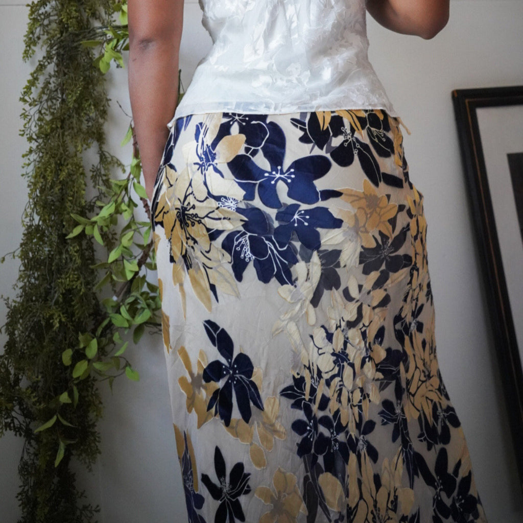 Burnout Floral Midi Slip Skirt
