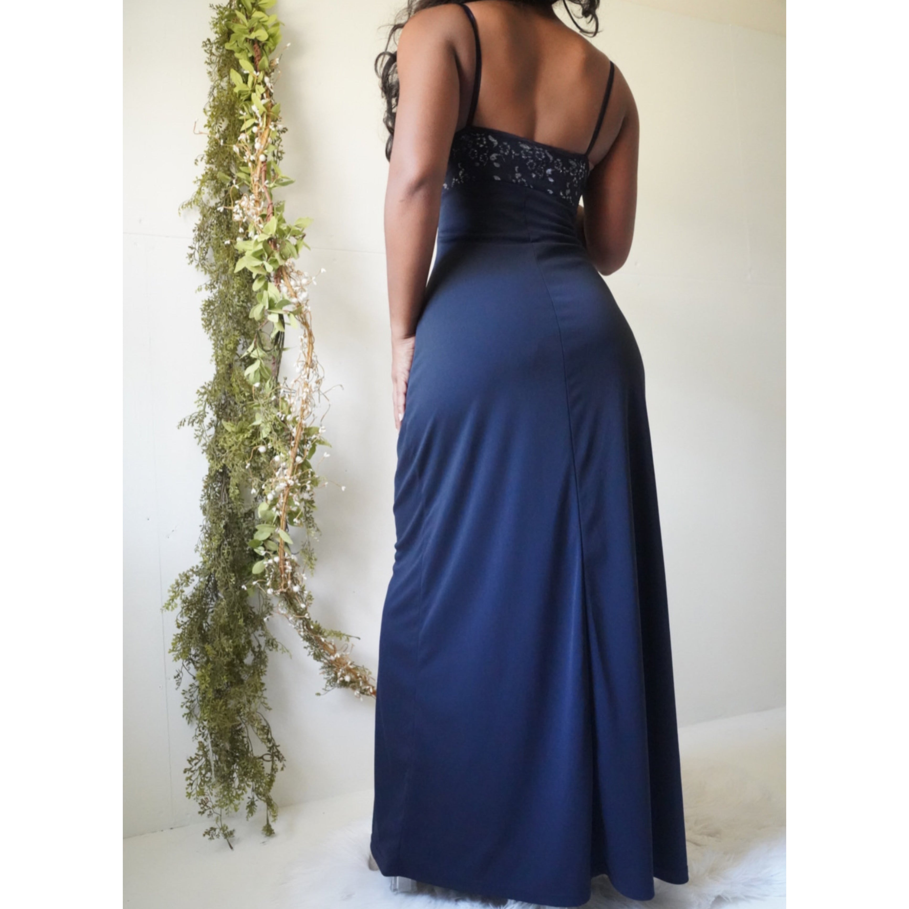 90’s Navy Blue Long Semi Formal Dress