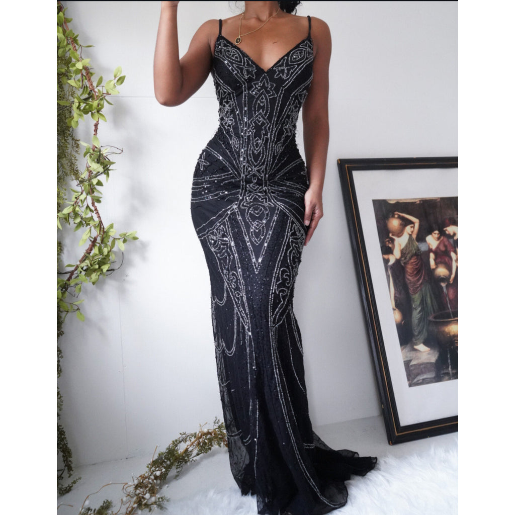 Rare Black Beaded Silk Gown