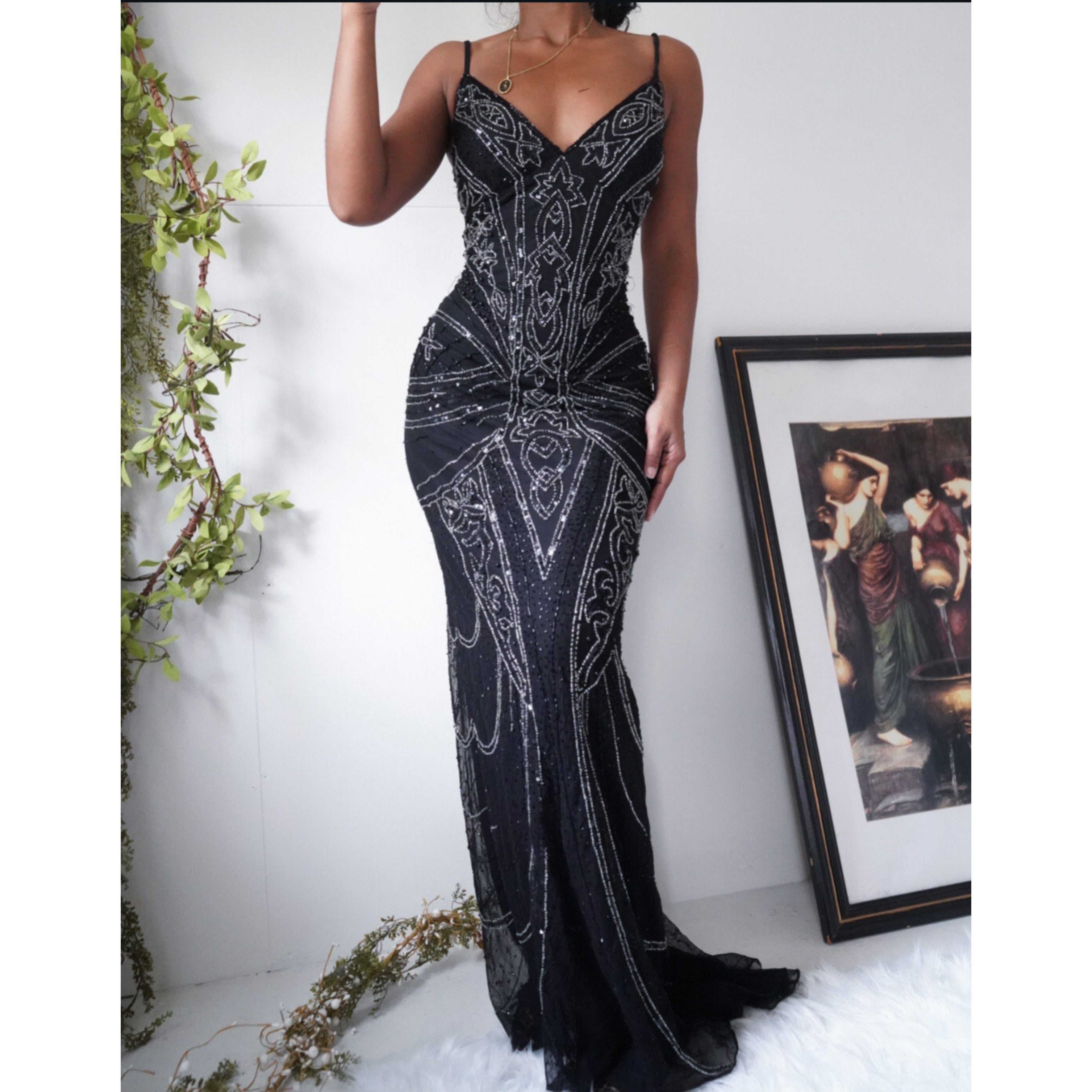 Rare Black Beaded Silk Gown