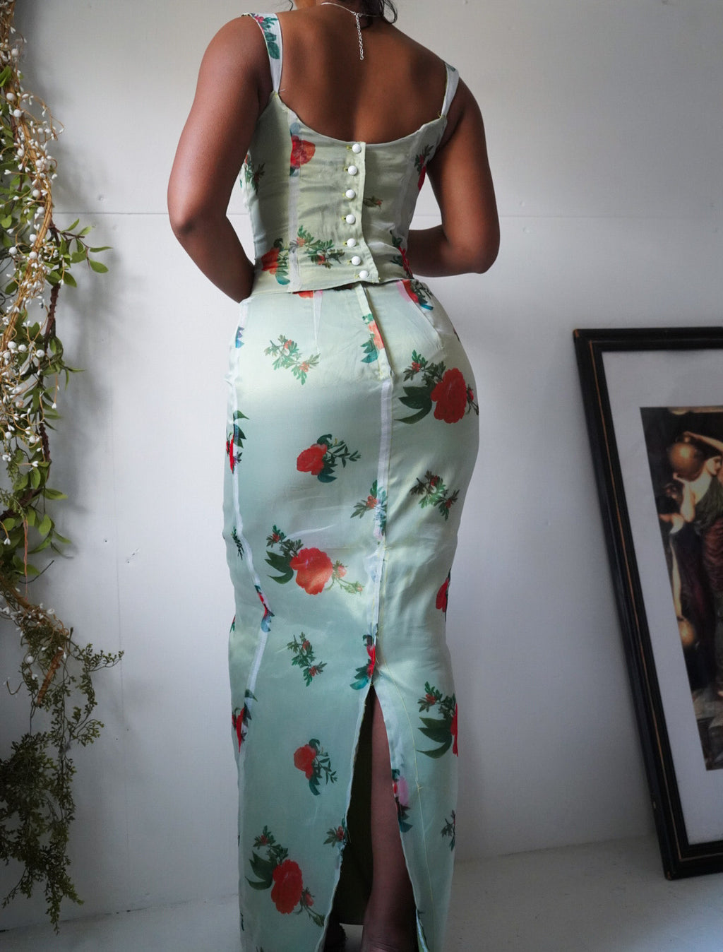 Handmade Satin and Organza Rose Corset 2 Piece