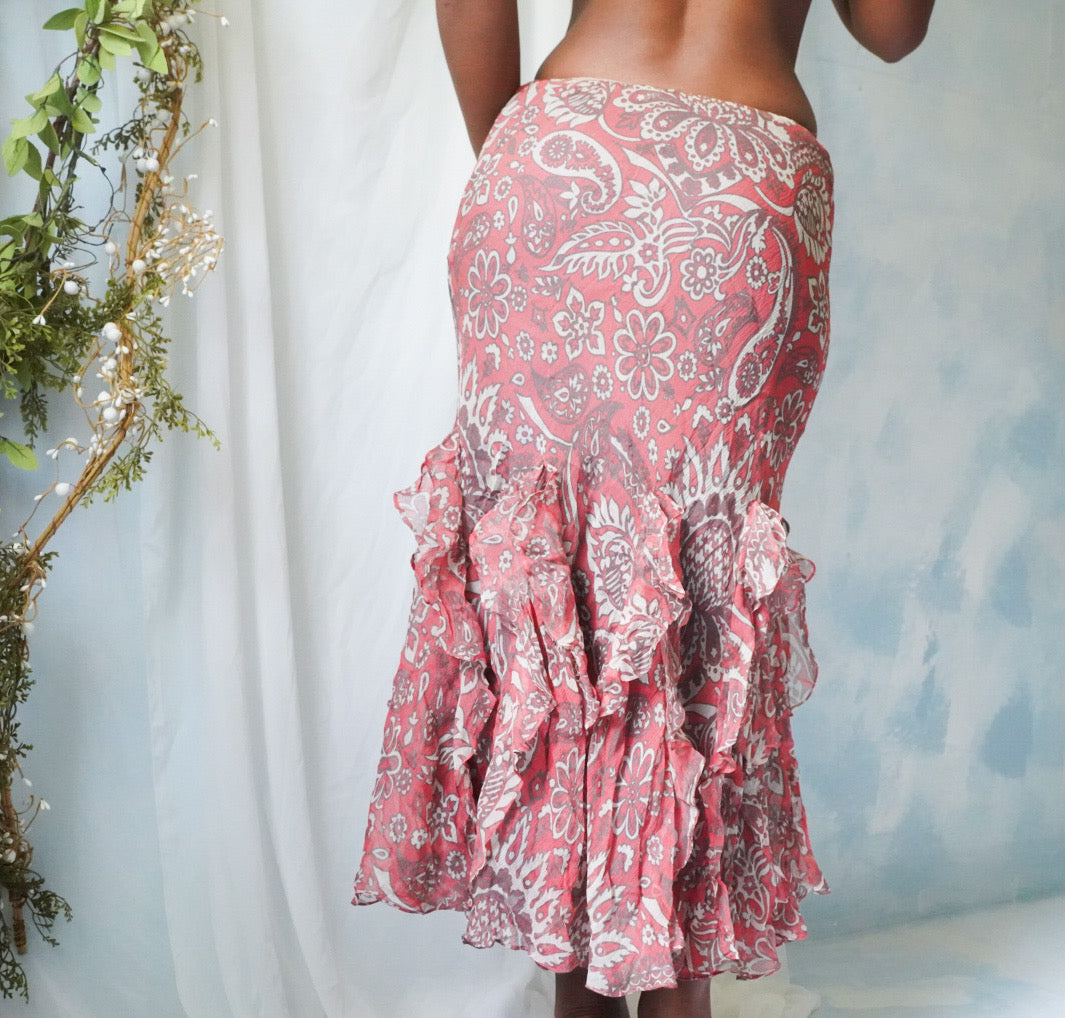 Silk Paisley Ruffle Skirt