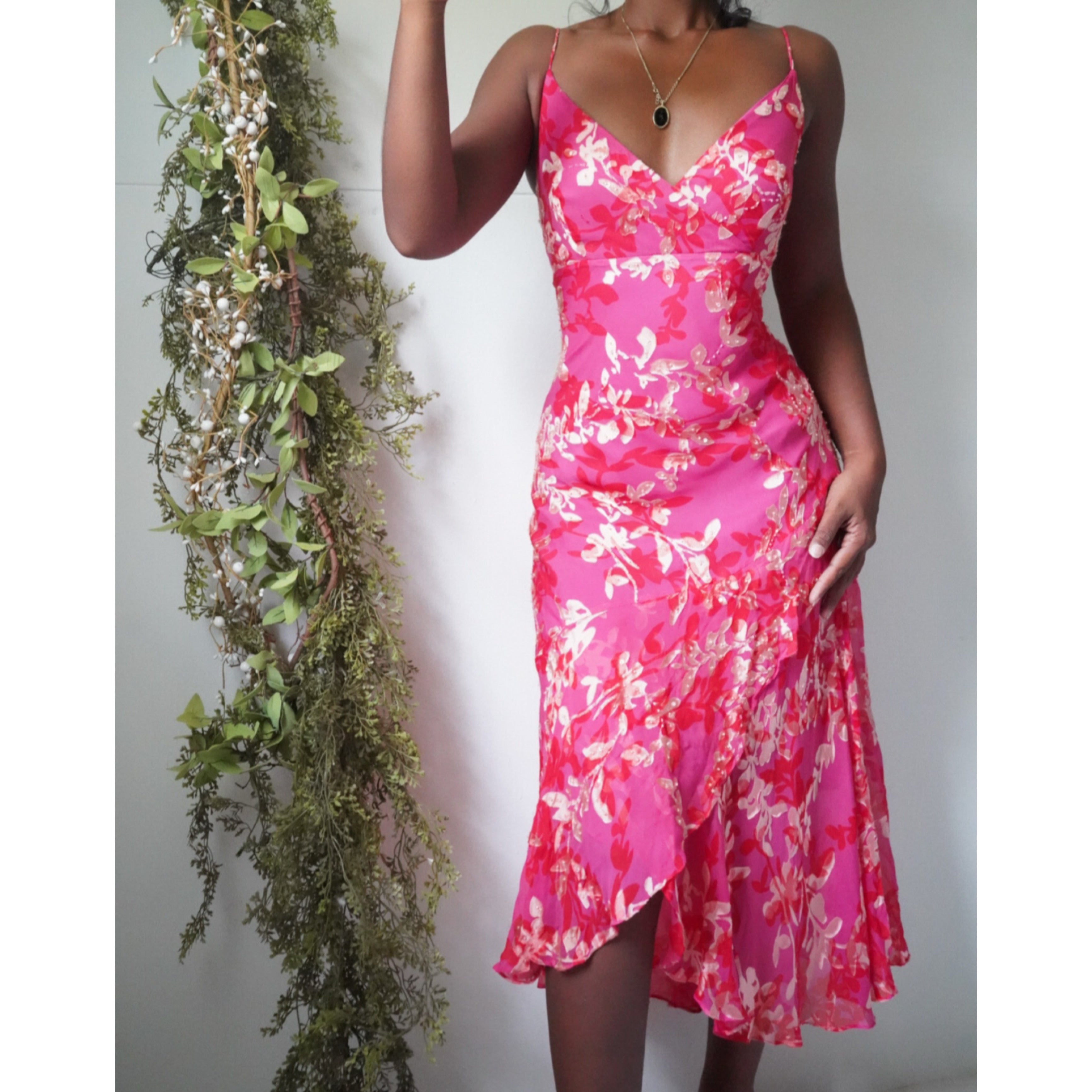 Tropical Pink Bead Detail Dress