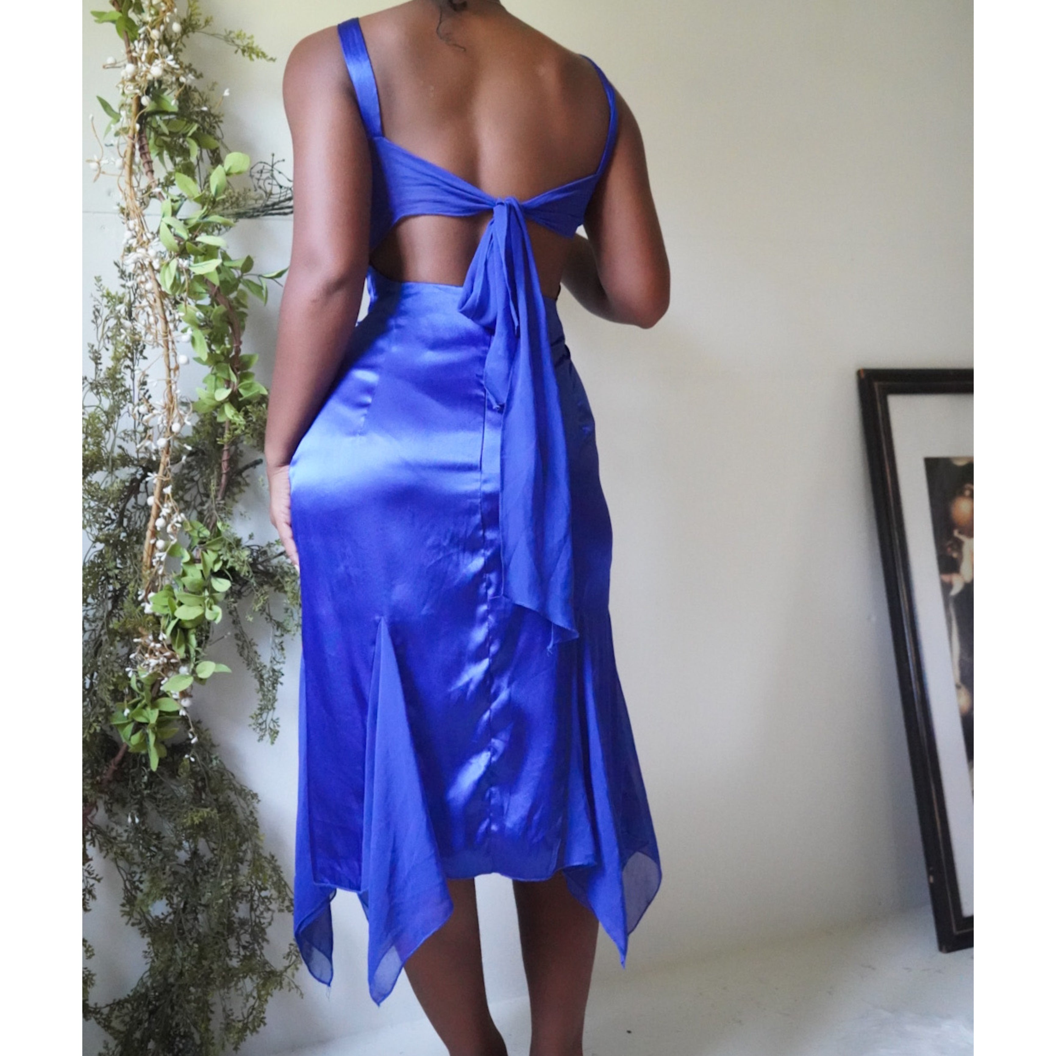 Blue Satin Cocktail Dress