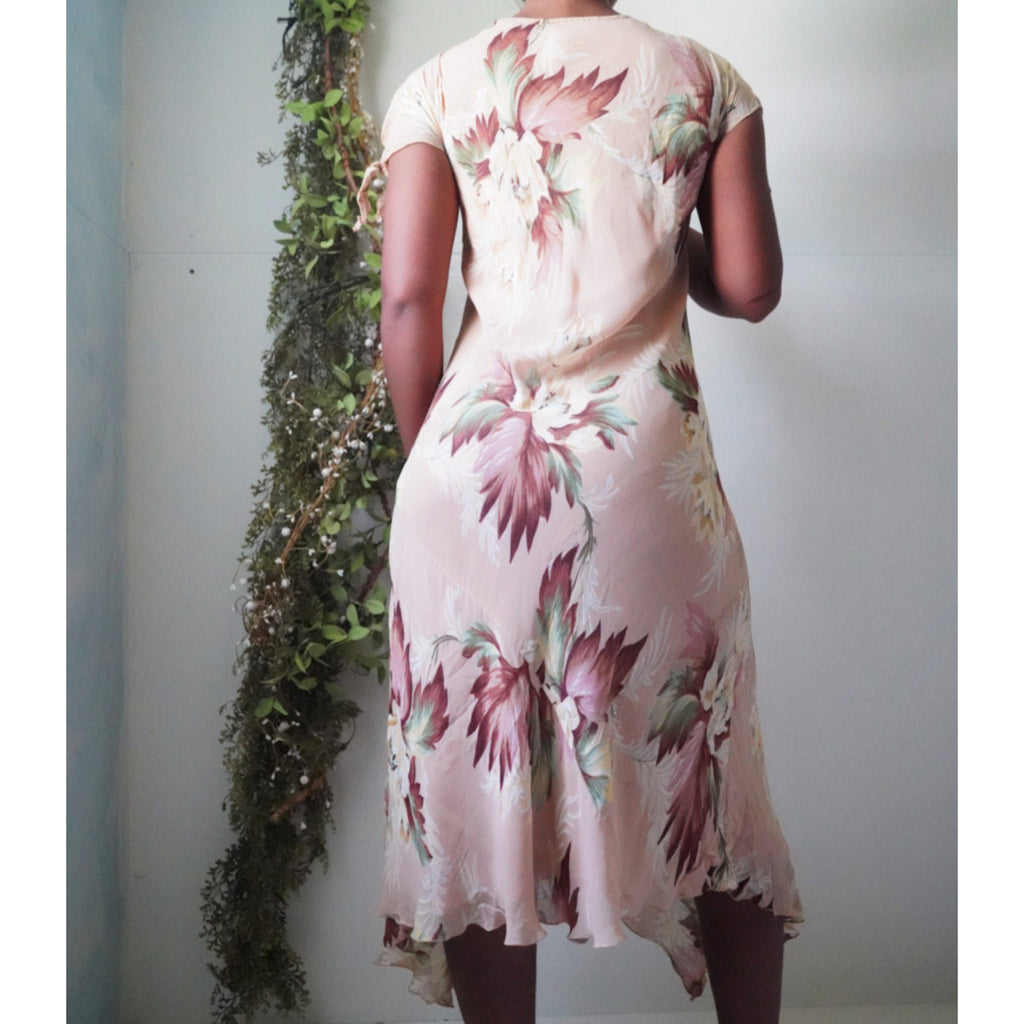 90’s Blush Romantic Floral Beaded Midi Dress