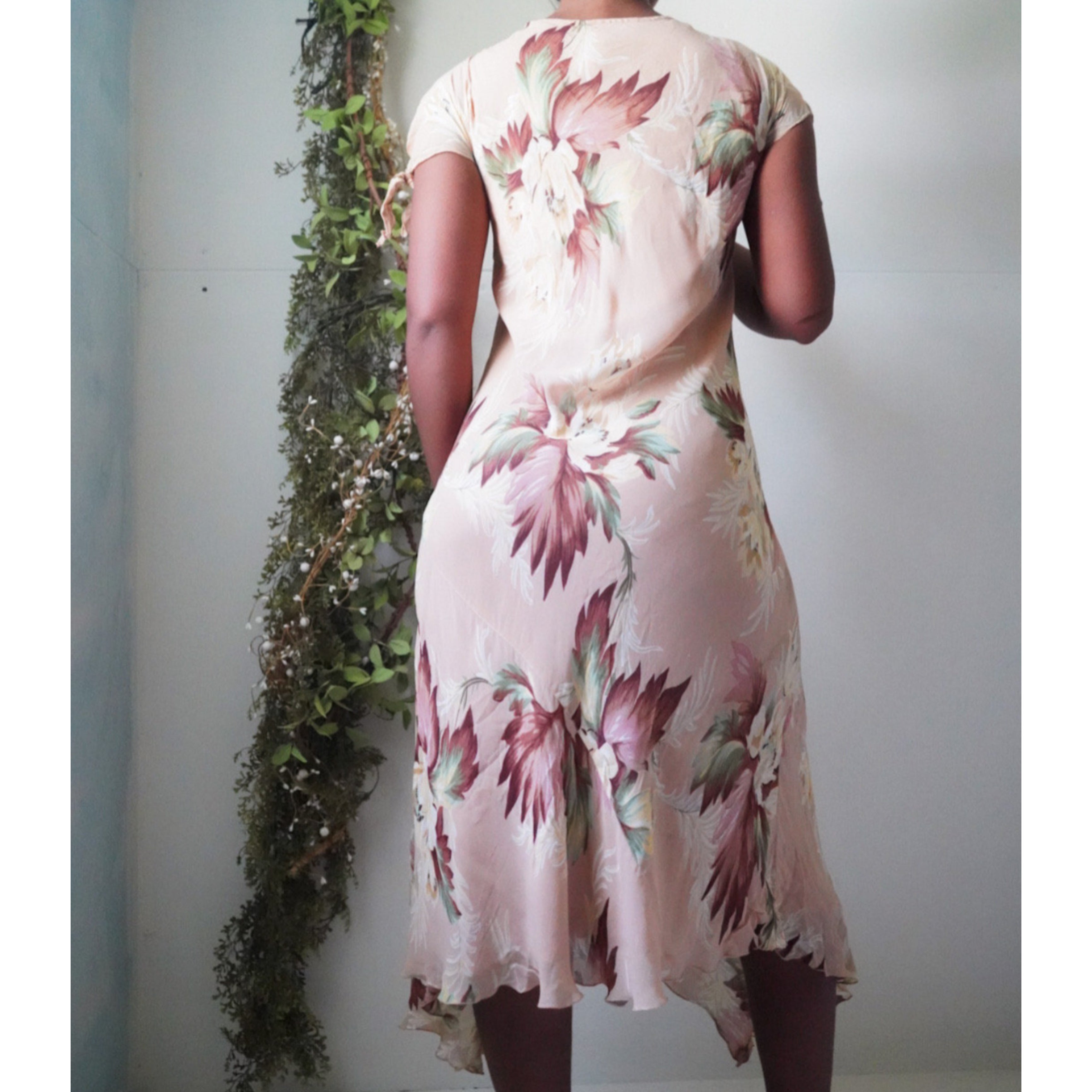 90’s Blush Romantic Floral Beaded Midi Dress