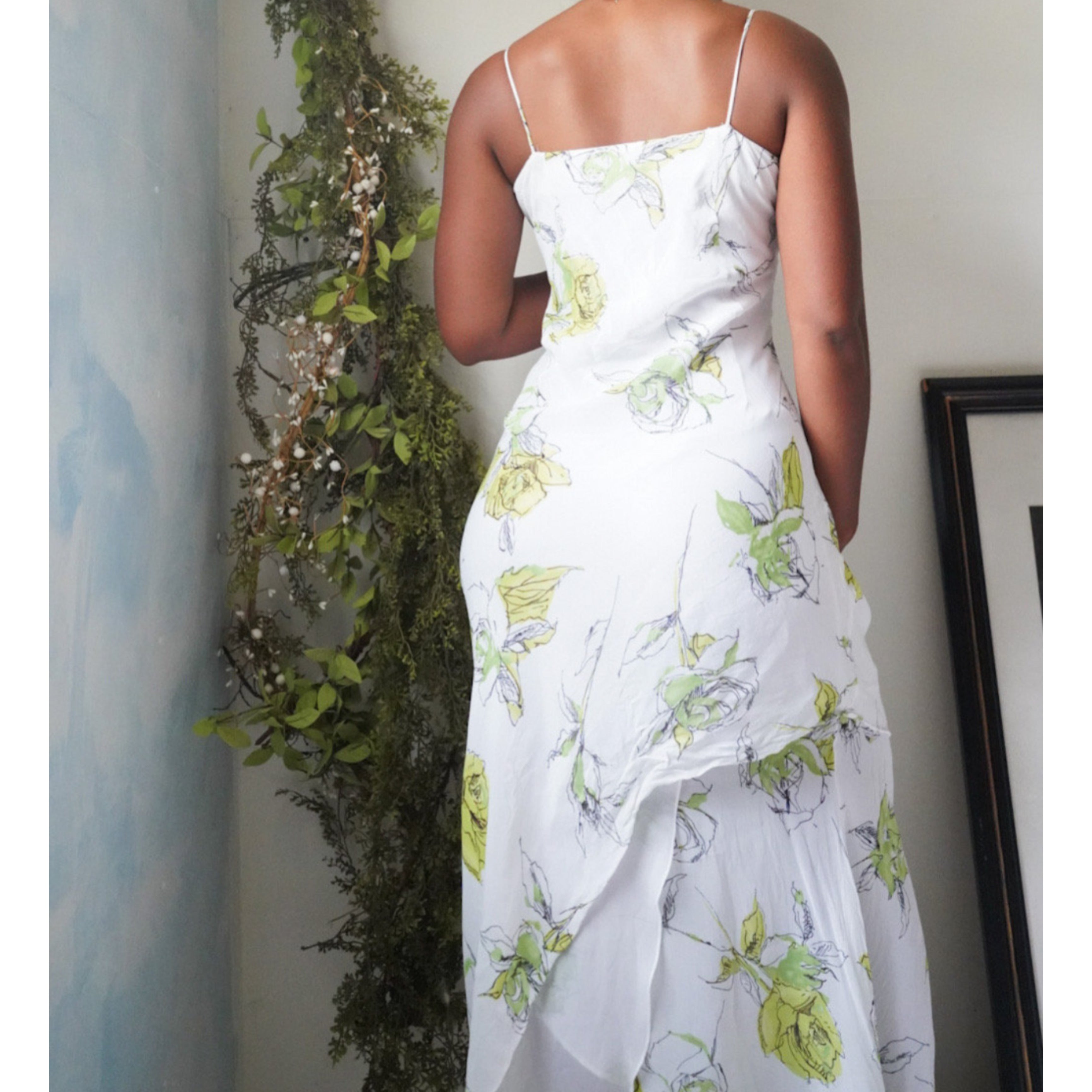 White and Green Floral Slip Dress