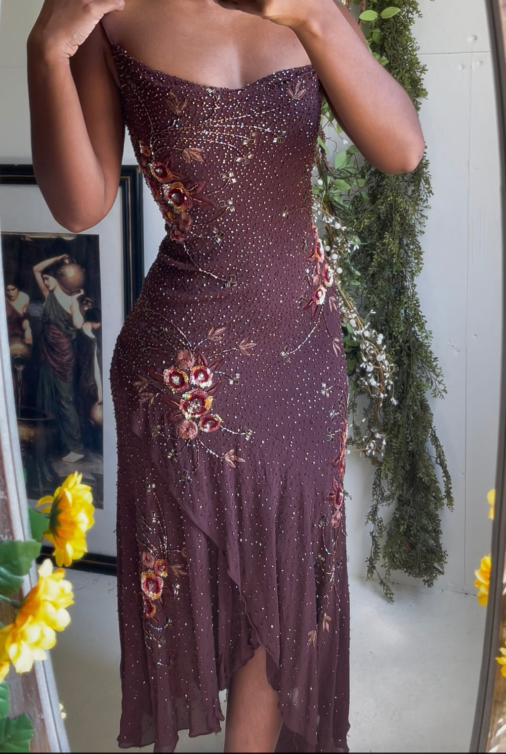 Chocolate Silk Beaded Sue Wong Dress