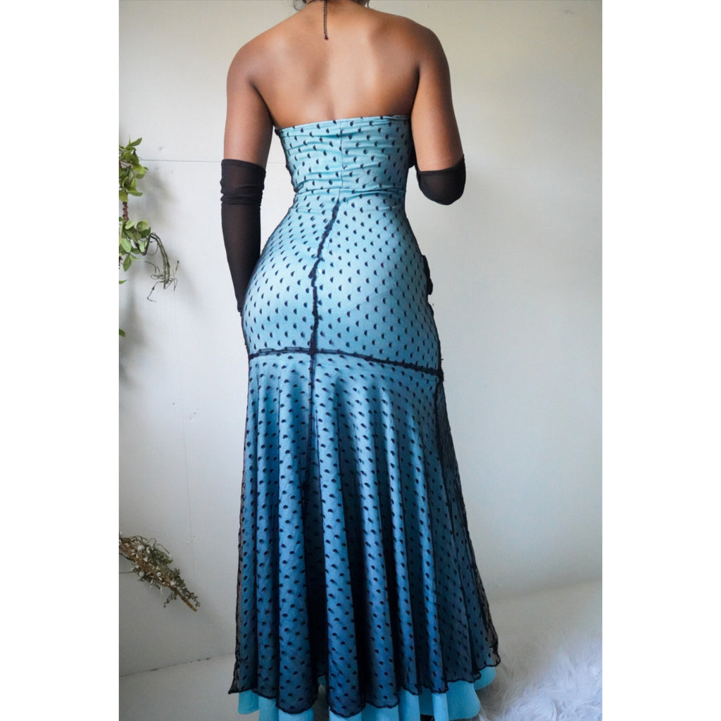 90’s Layered Swiss Dot Lace Strapless Gown
