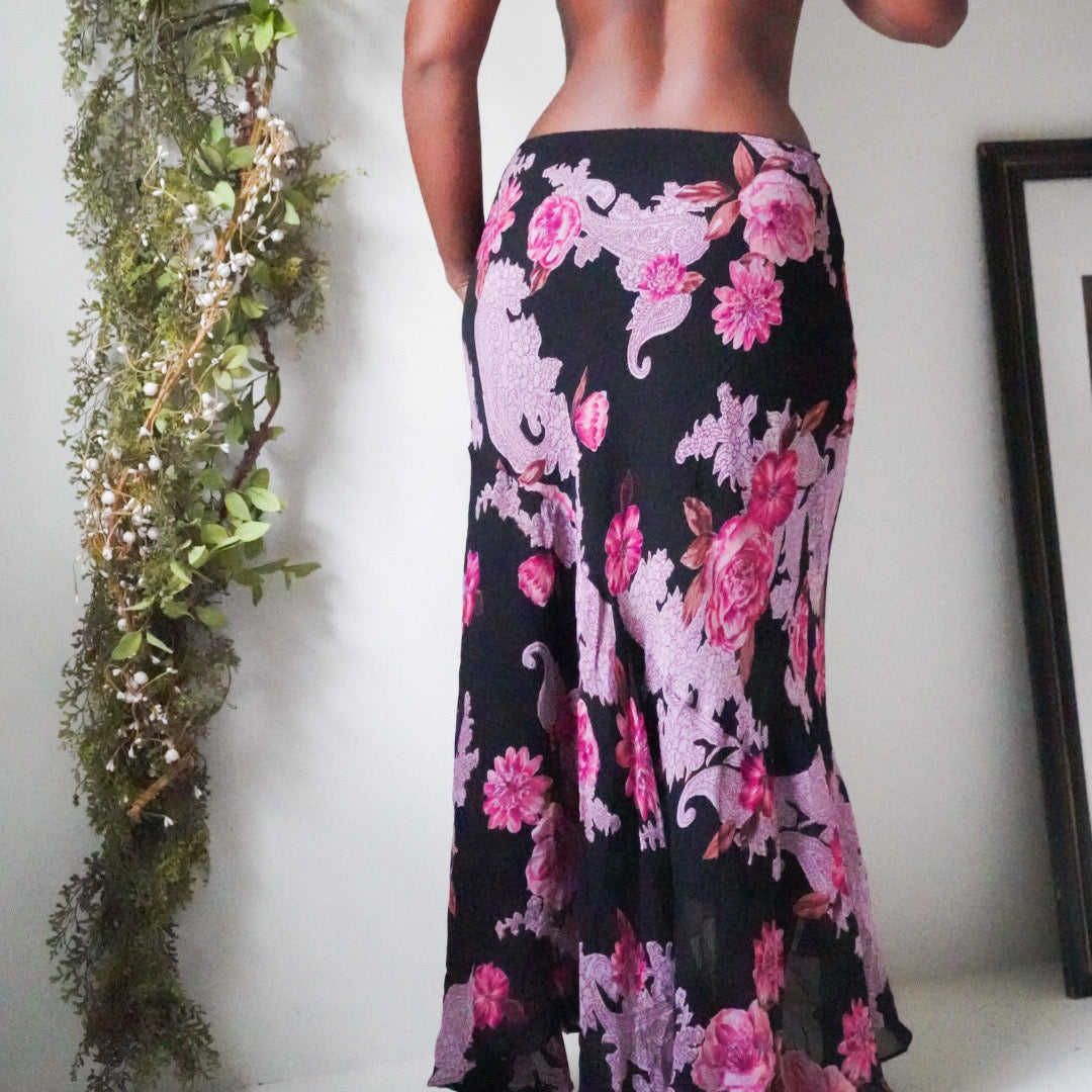 90’s Rose and Paisley Maxi Slip Skirt