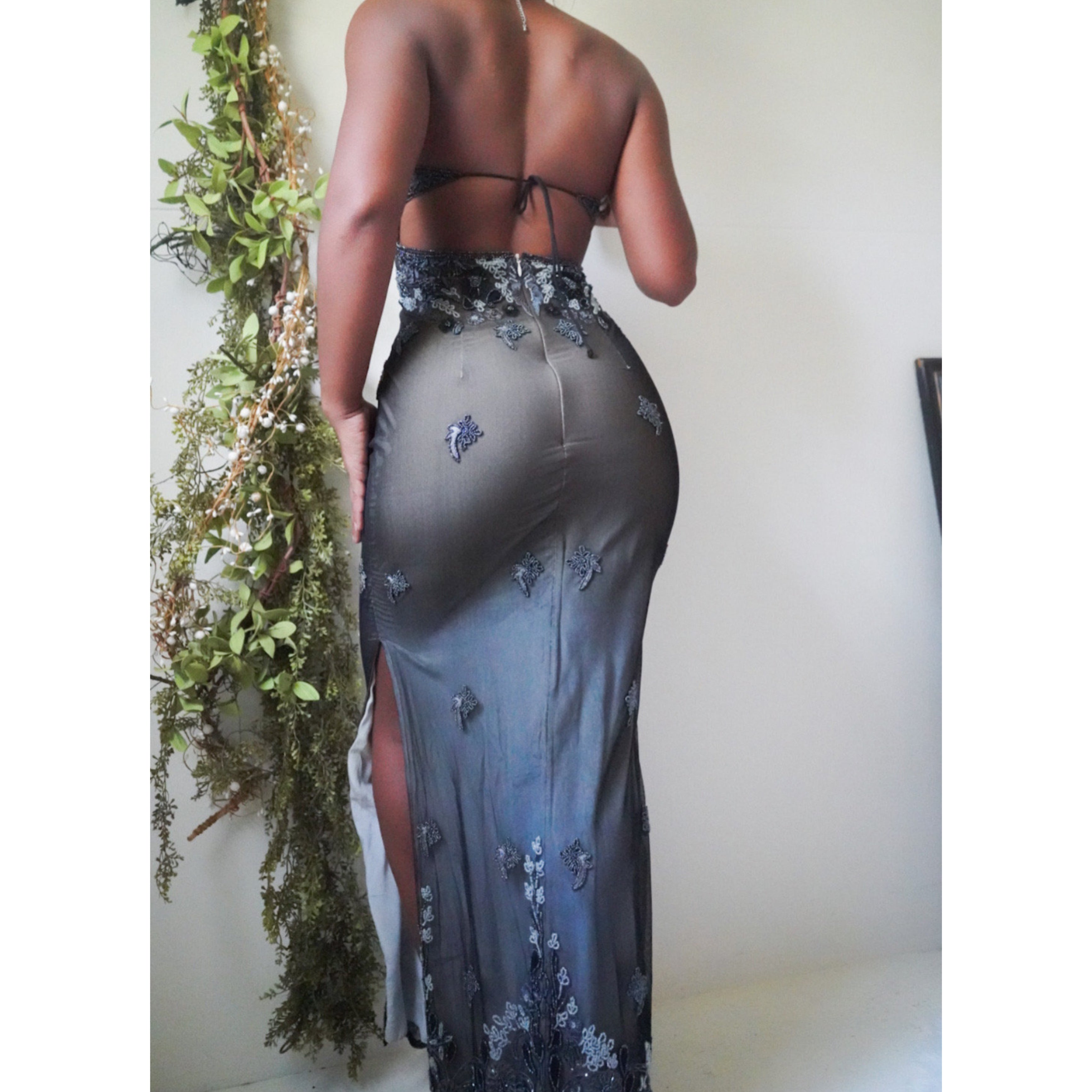 Beaded Layered Keyhole Gown