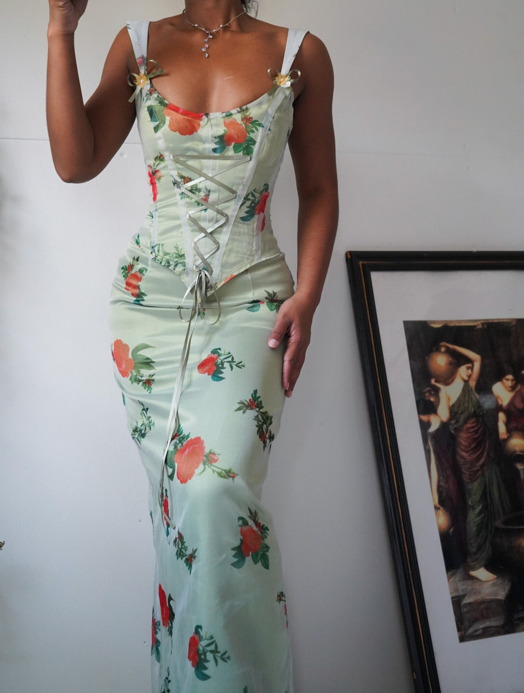 Handmade Satin and Organza Rose Corset 2 Piece