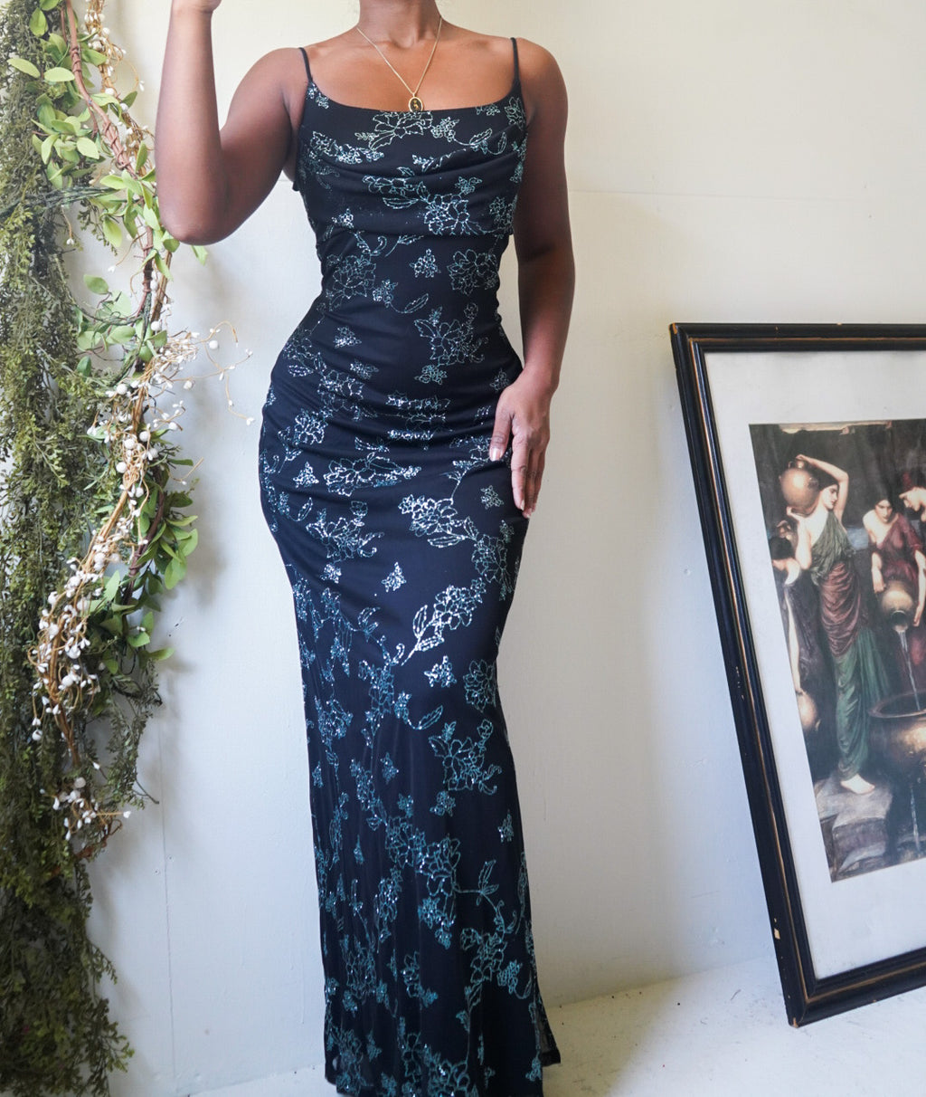 Glitter Floral Formal Dress
