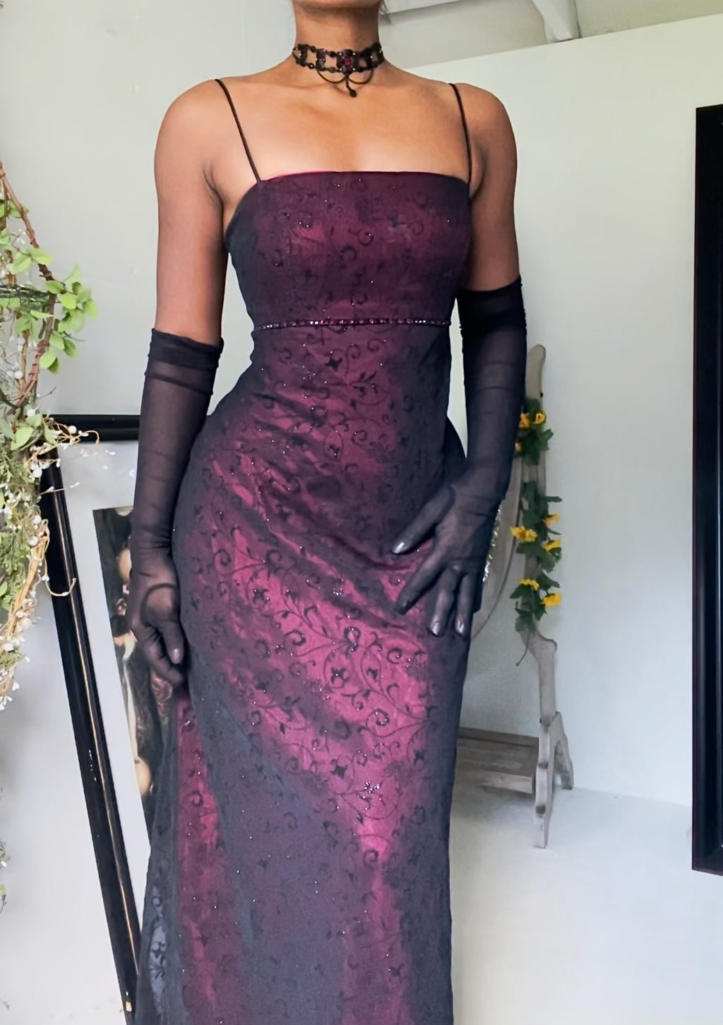 Red and Black Layered Gown