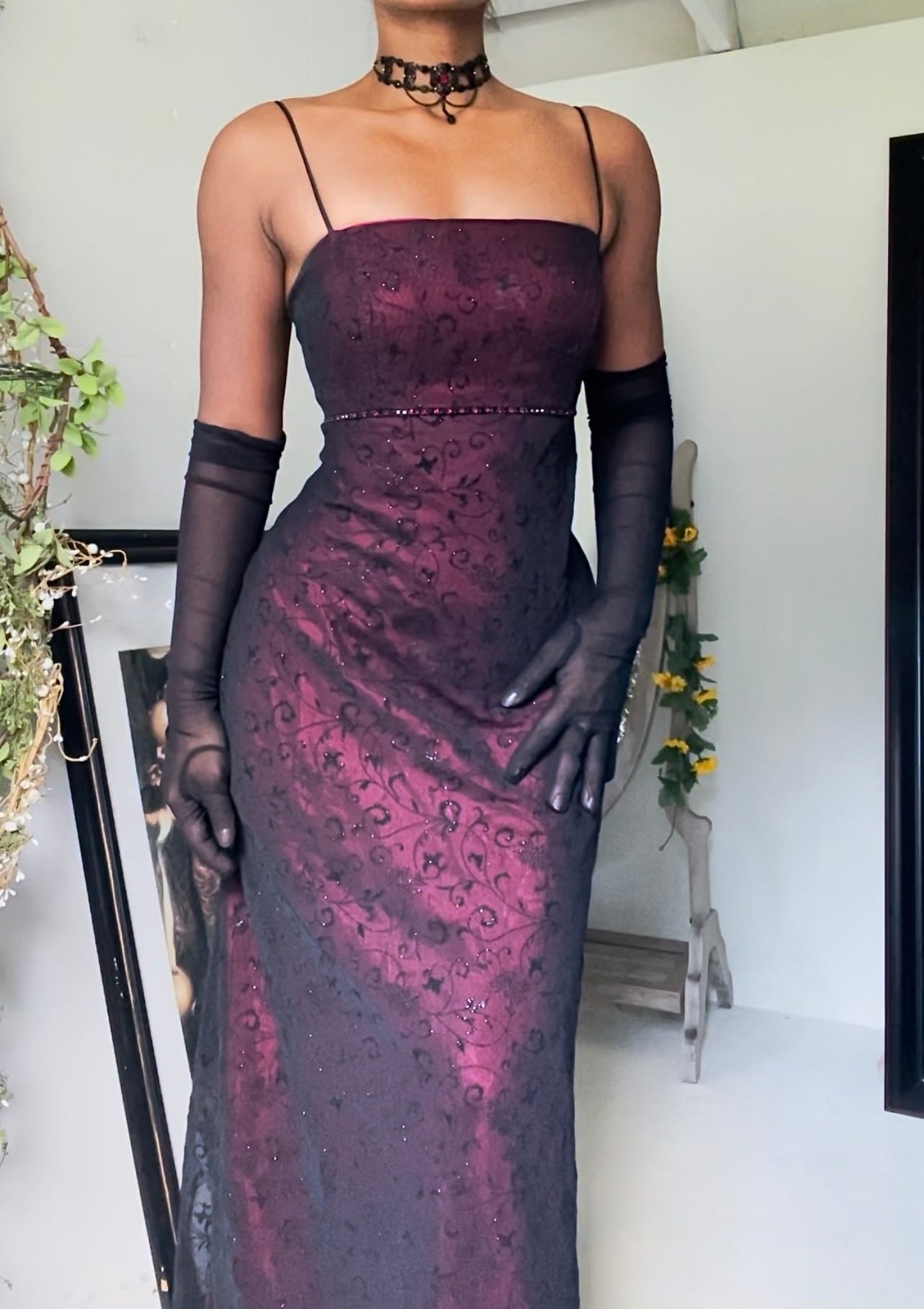 Red and Black Layered Gown