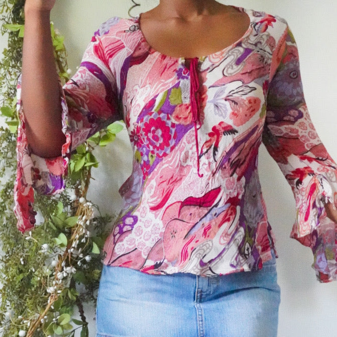Boho 3/4 Flare Sleeve Top