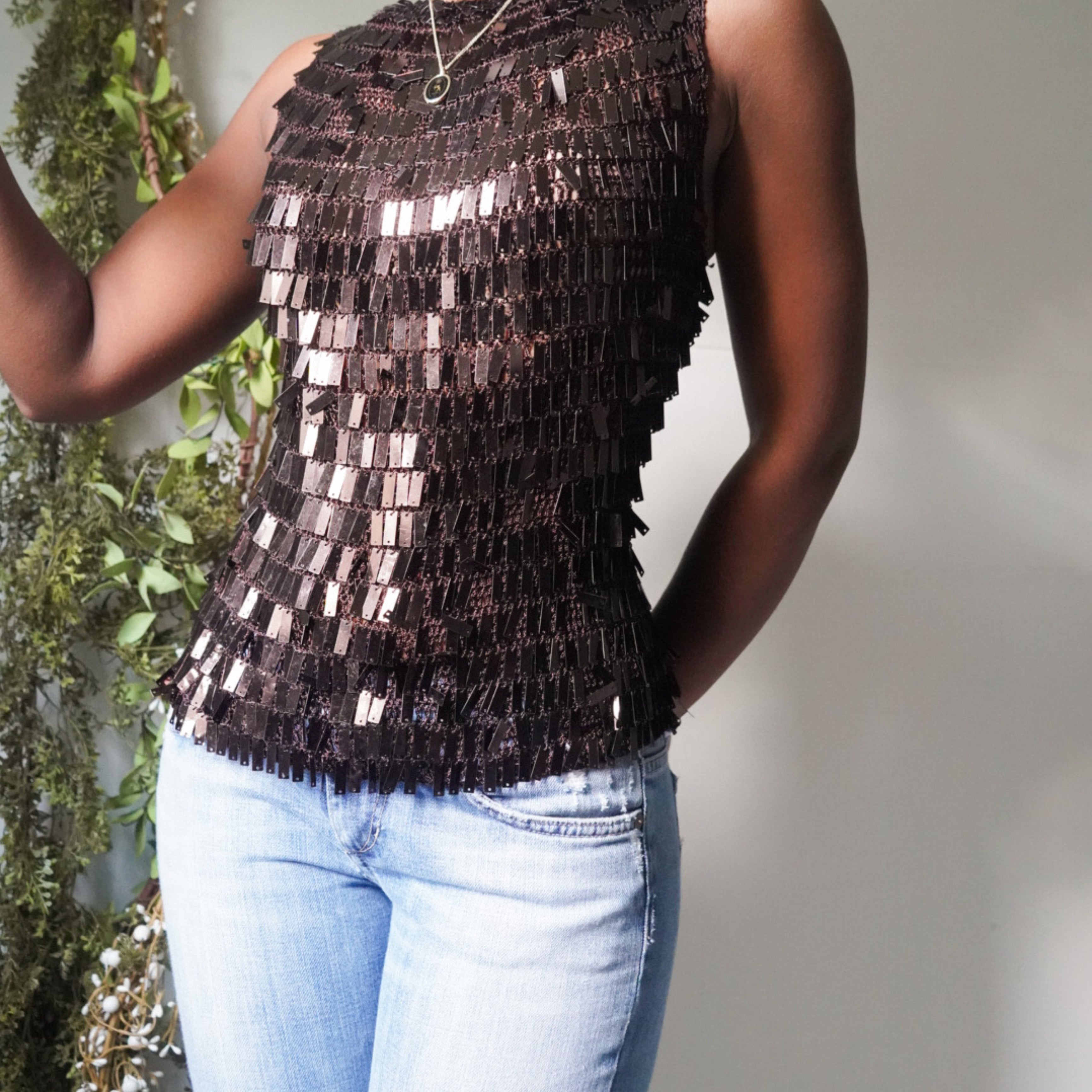 Dark Chocolate Sequin Crochet Tank