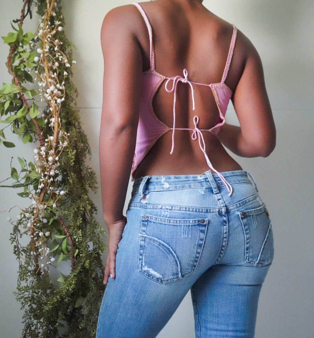 Rare beaded silk butterfly cropped top