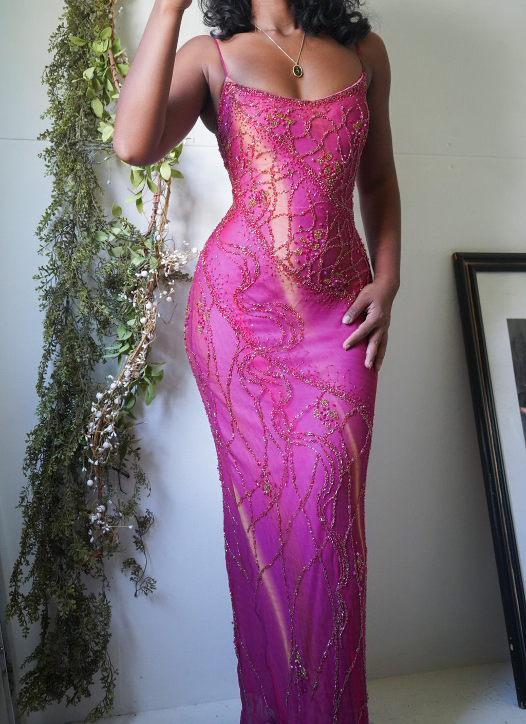 Rare Tie Dye Pink Beaded Gown
