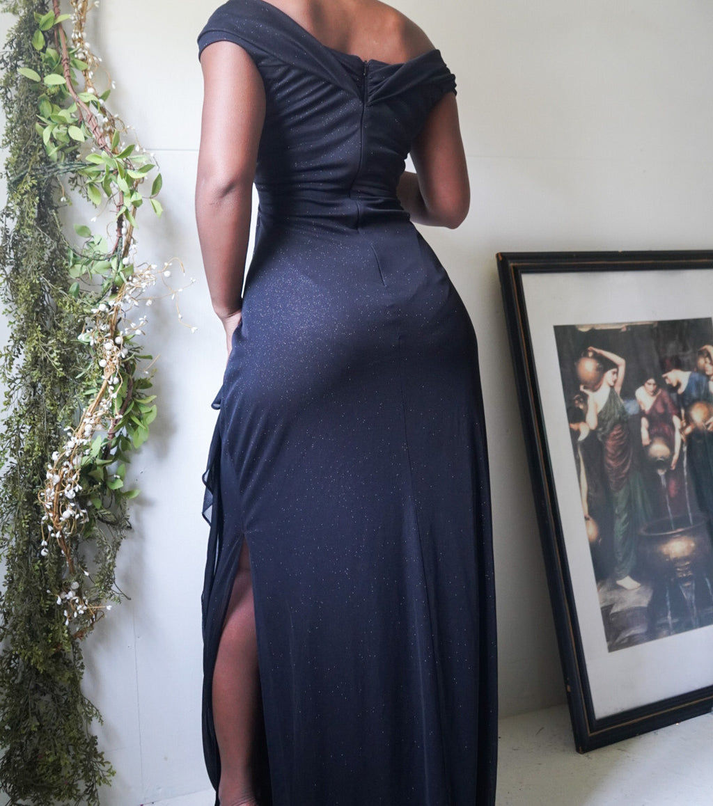 Black Sparkle Off The Shoulder Gown